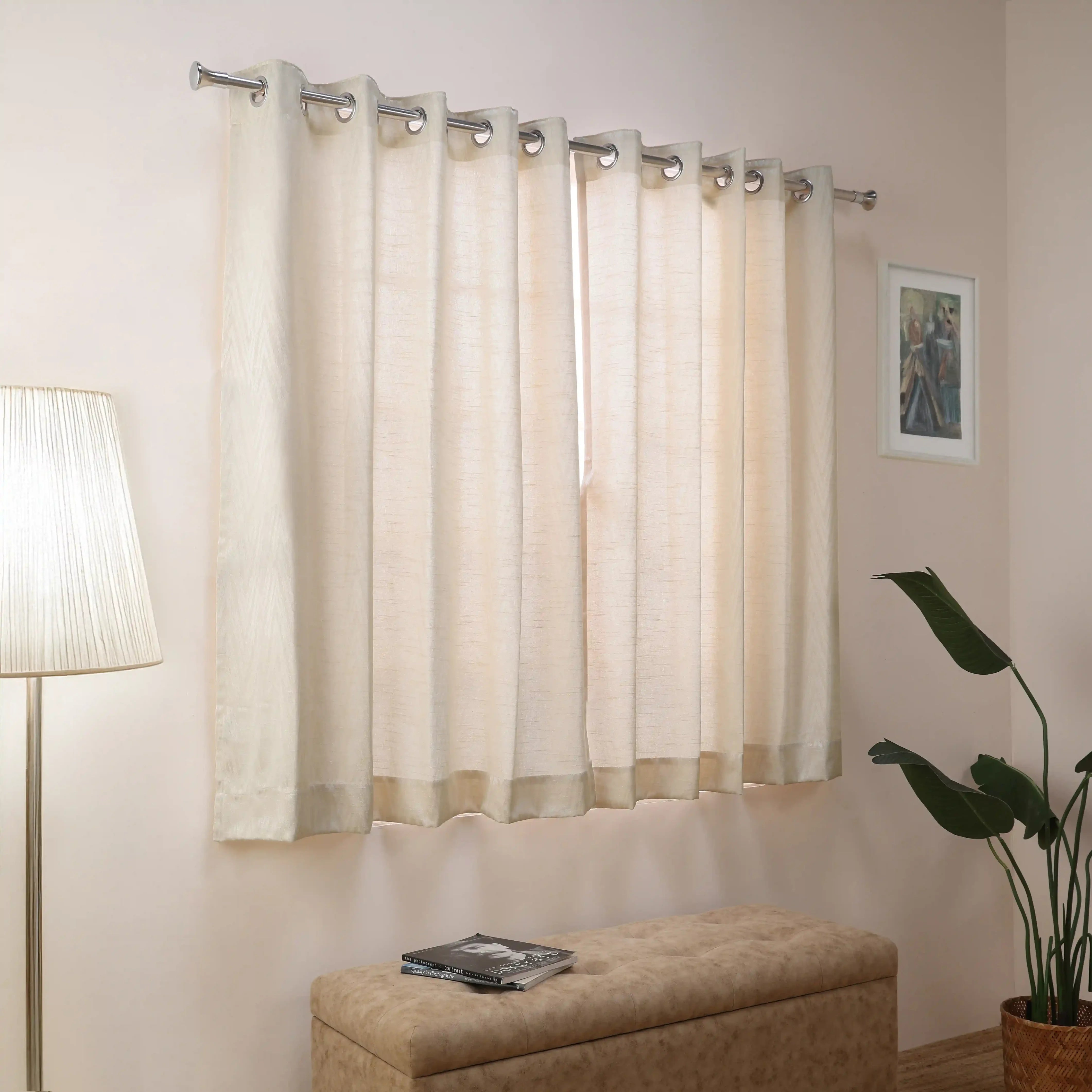 De Jacquard - Classic Set Of 2 Jacquard Readymade Curtains | Tidal Chevron Ivory / Window (5ft X 4.4ft)
