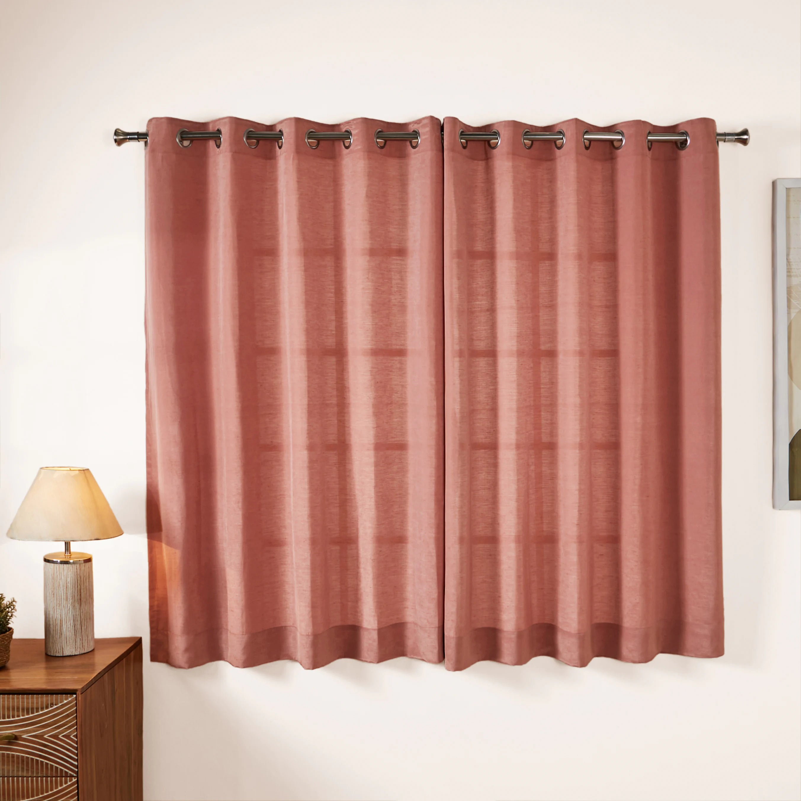 Paleto Set Of 2 Solid Readymade Curtains | Hue Harmony Clay / Window (5ft X 4.4ft)