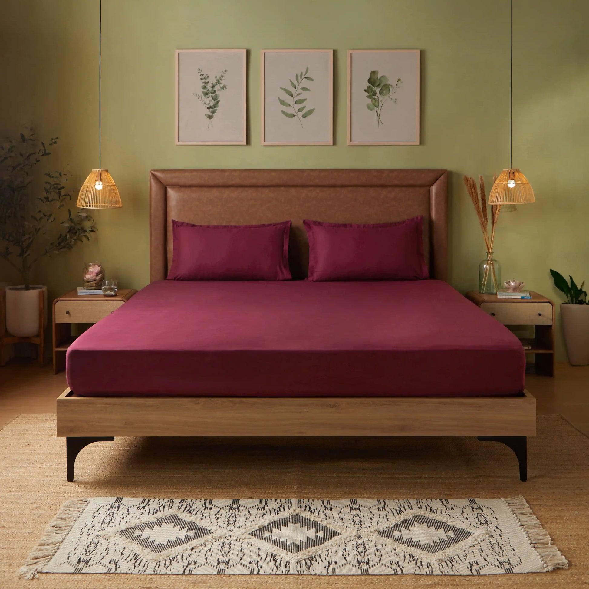 Paleto | Everyday Hues Solid Dyed Cotton Bedsheet Set-Windsor Wine Windsor Wine / Double