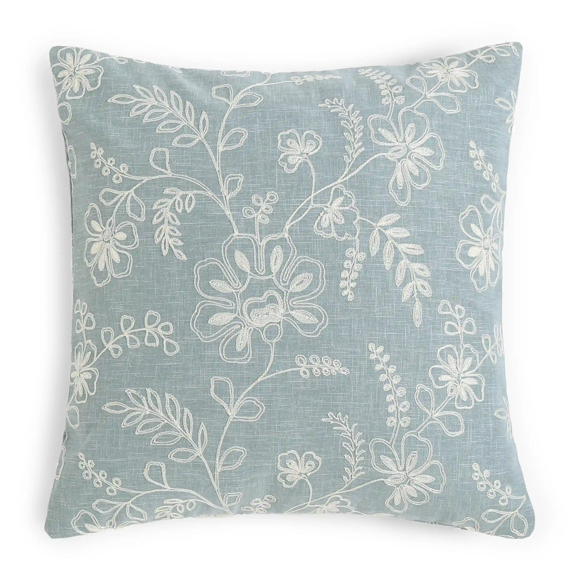 Vissencia Embroidered Cushion Cover | Floral Threads Light Blue / Cushion Cover (41cm x 41cm)