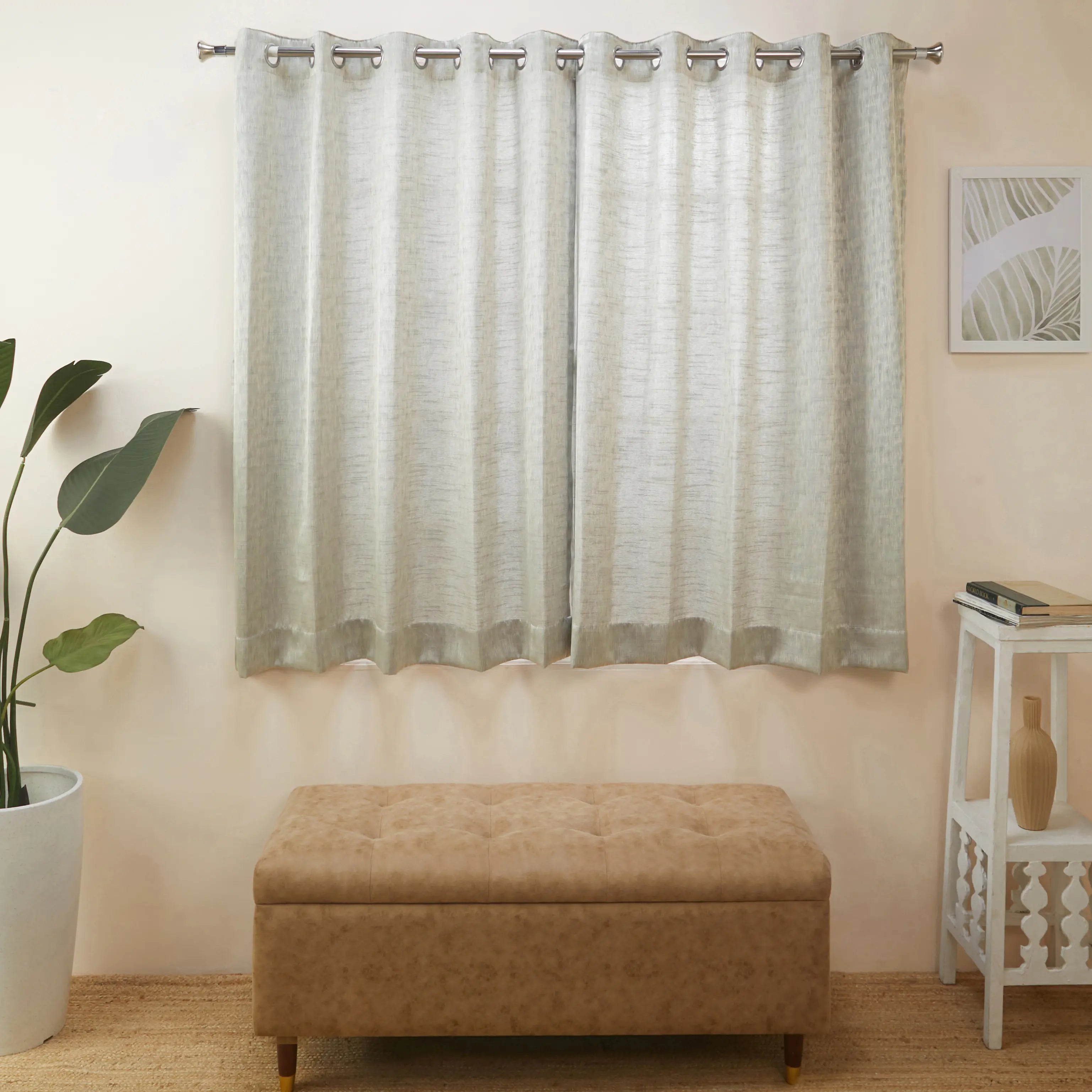 De Jacquard - Classic Set Of 2 Jacquard Readymade Curtains | Urban Melange Ash / Window (5ft X 4.4ft)