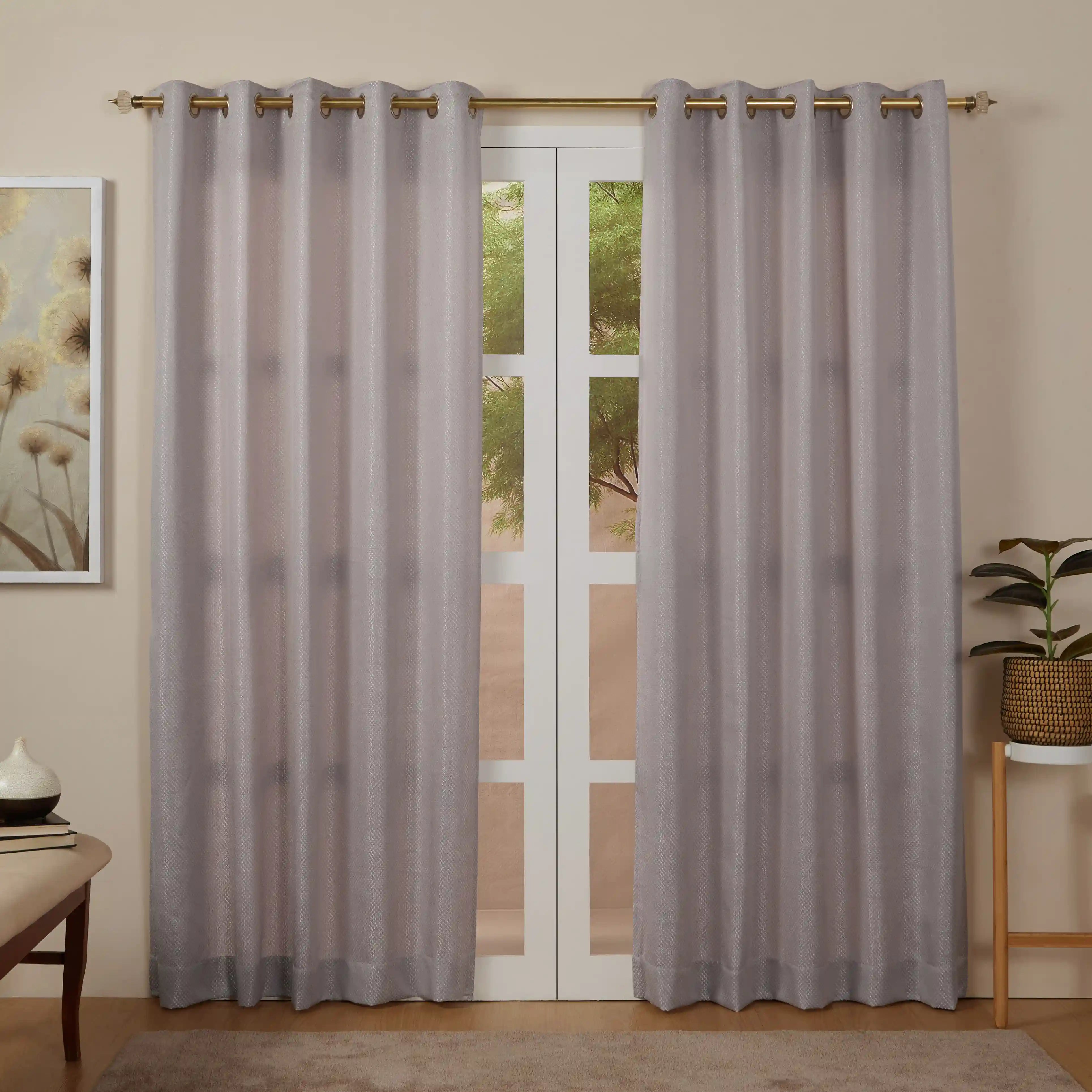 De Jacquard - Luxe Set Of 2 Jacquard Readymade Curtains | Natural Imprint Dusky Lilac / Door (7ft X 4.4ft)