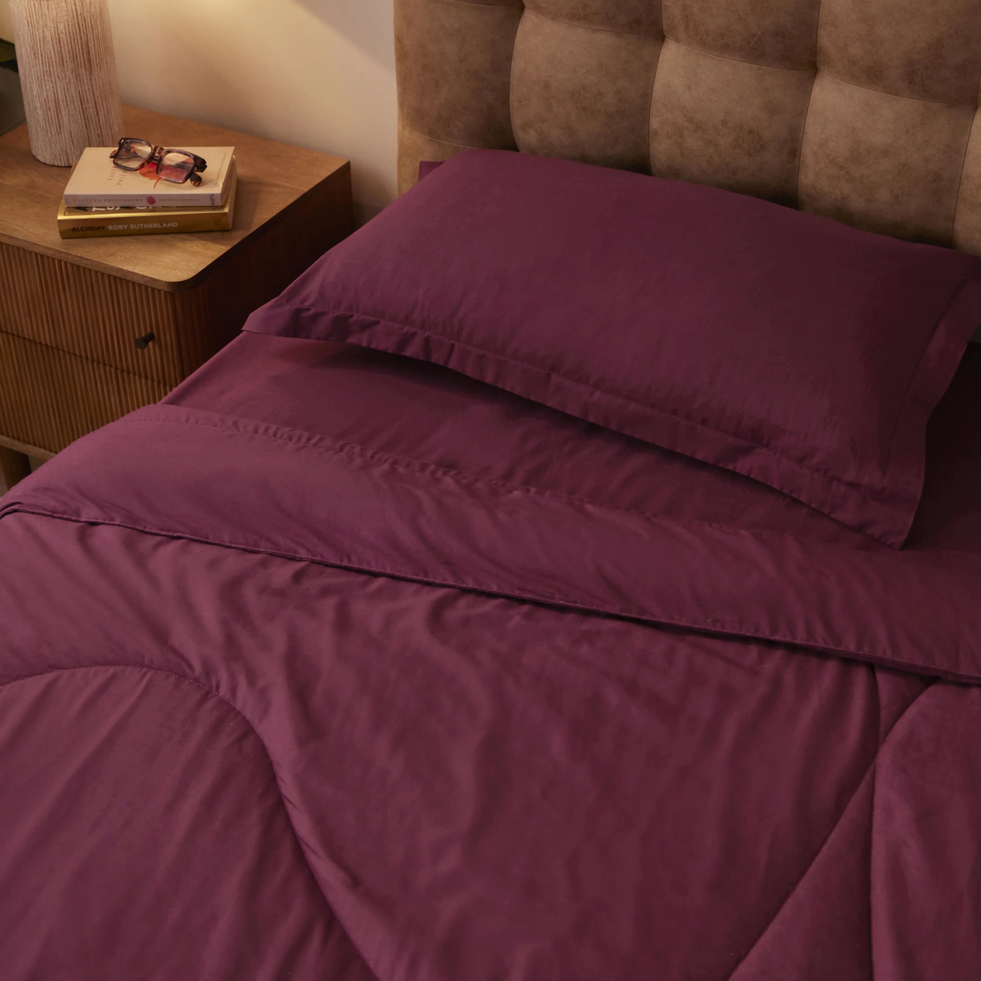 Paleto | Everyday Hues Cotton Solid Dyed 120GSM Comforter-Windsor Wine Windsor Wine / Single