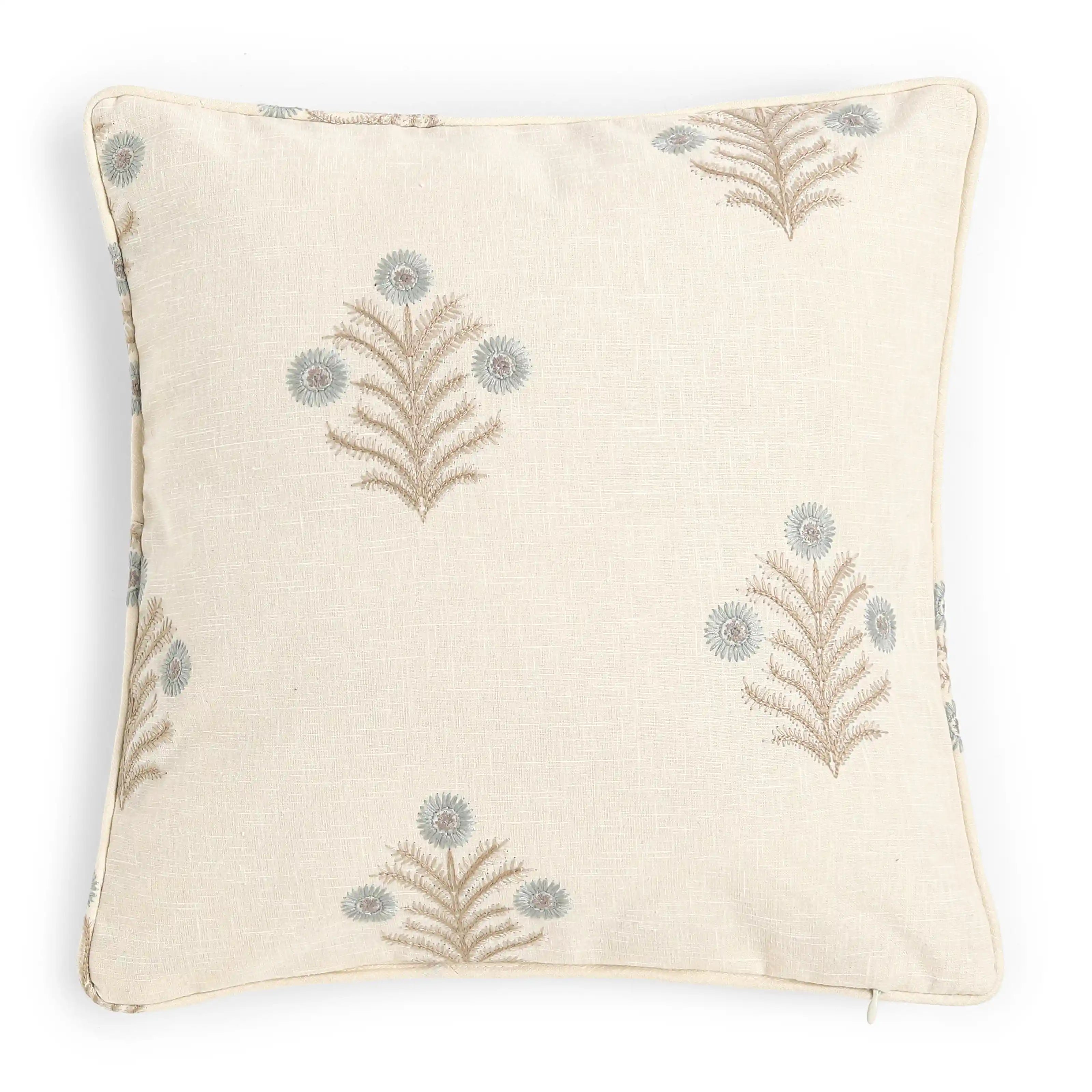 Vissencia Embroidered Cushion Cover | Threaded Bloom Ocean / Cushion Cover (51cm x 51cm)
