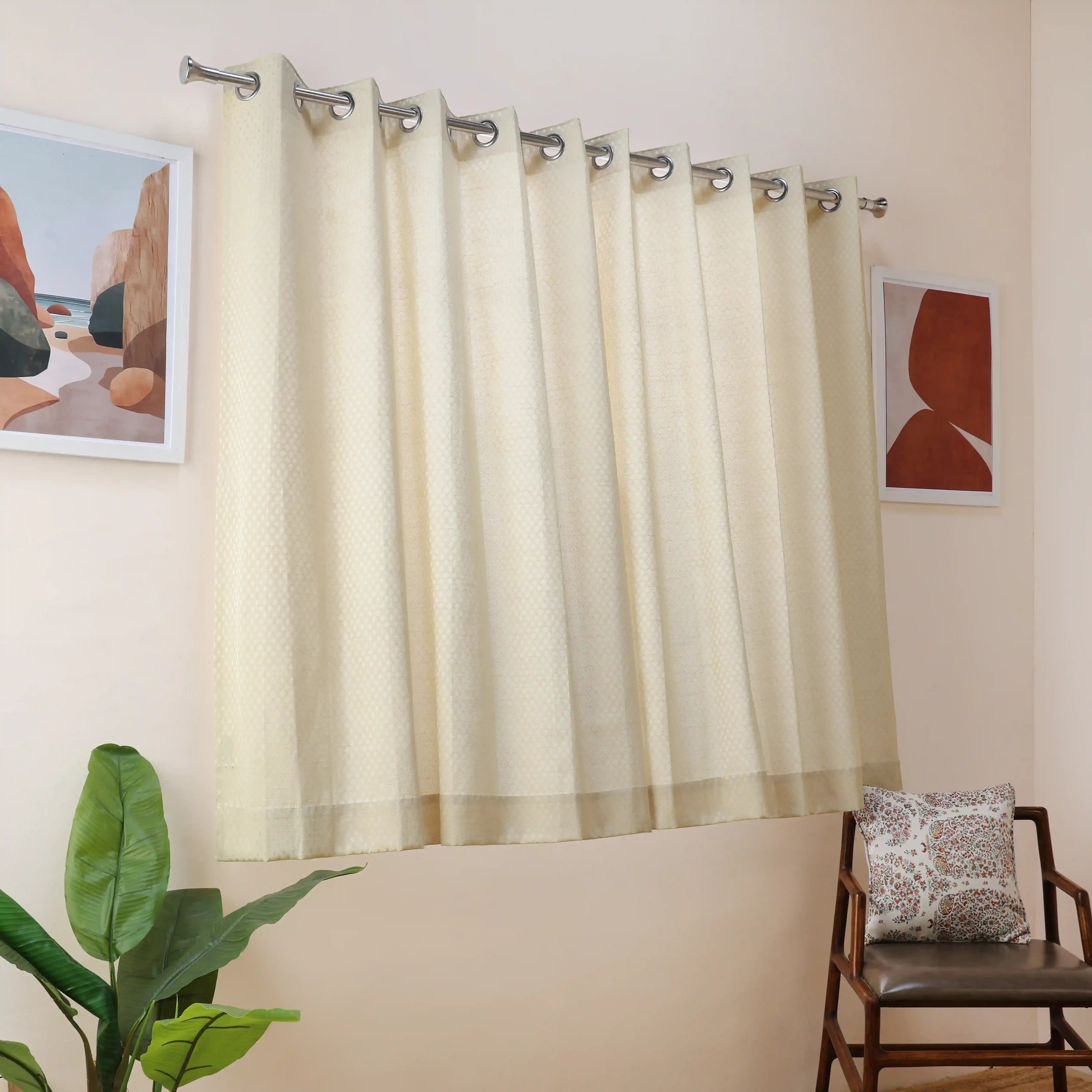 De Jacquard - Classic Set Of 2 Jacquard Readymade Curtains | Ethnic Wave Creamy Dune / Window (5ft X 4.4ft)