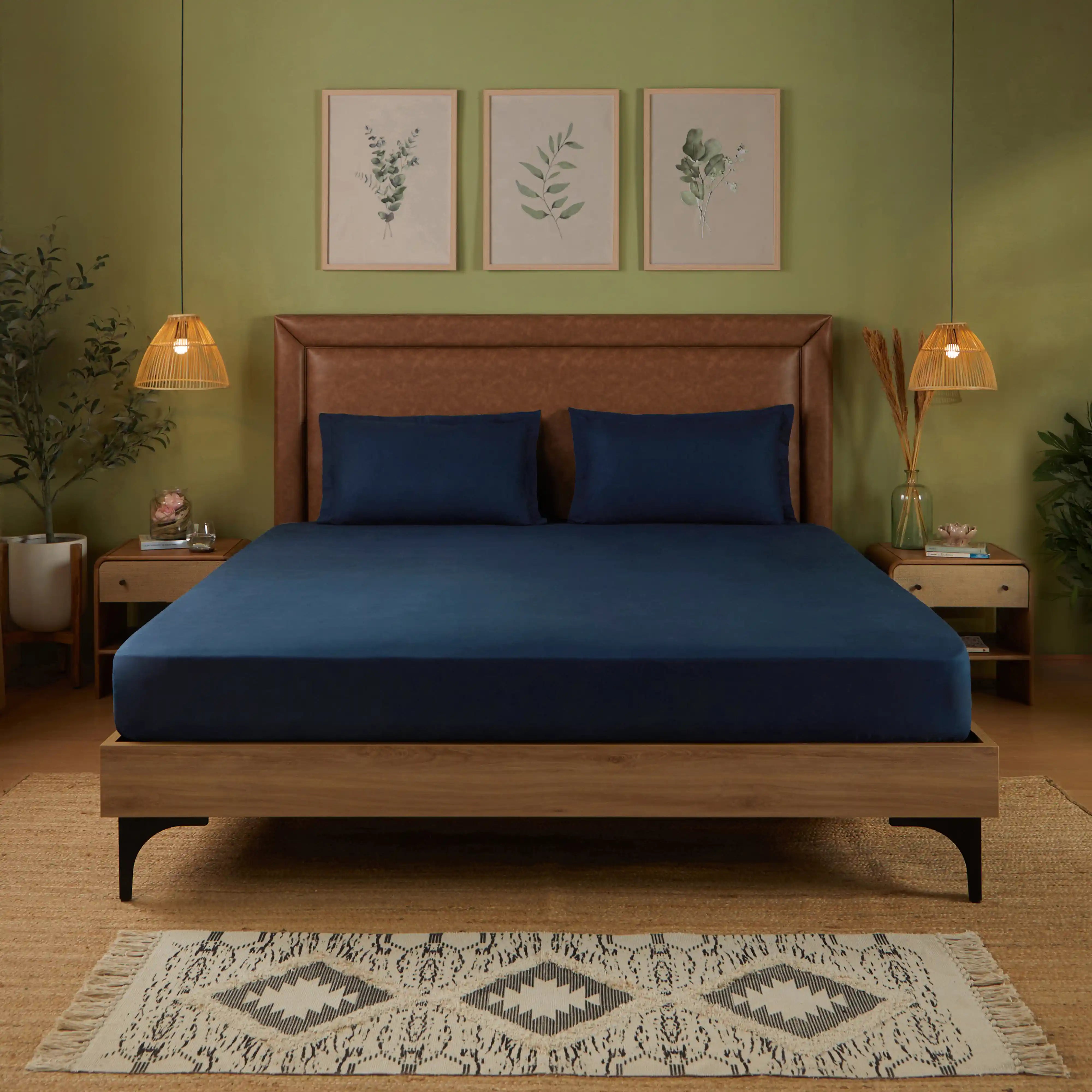 Paleto | Everyday Hues Solid Dyed Cotton Bedsheet Set-Navy Navy / Super King