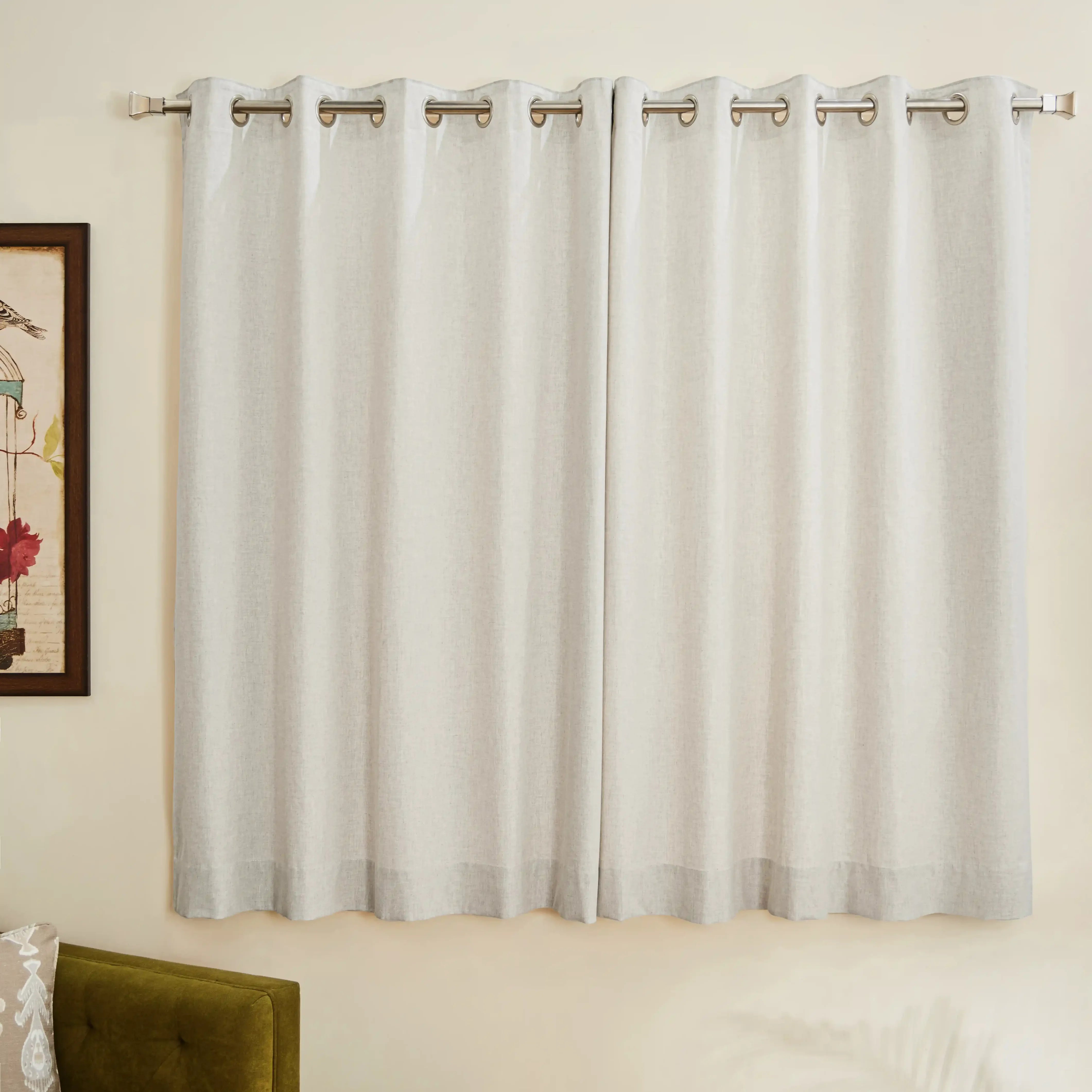 Pelushe Set Of 2 100% Cotton Solid Readymade Curtains | Everyday Hues Feather / Window (5ft X 4.4ft)