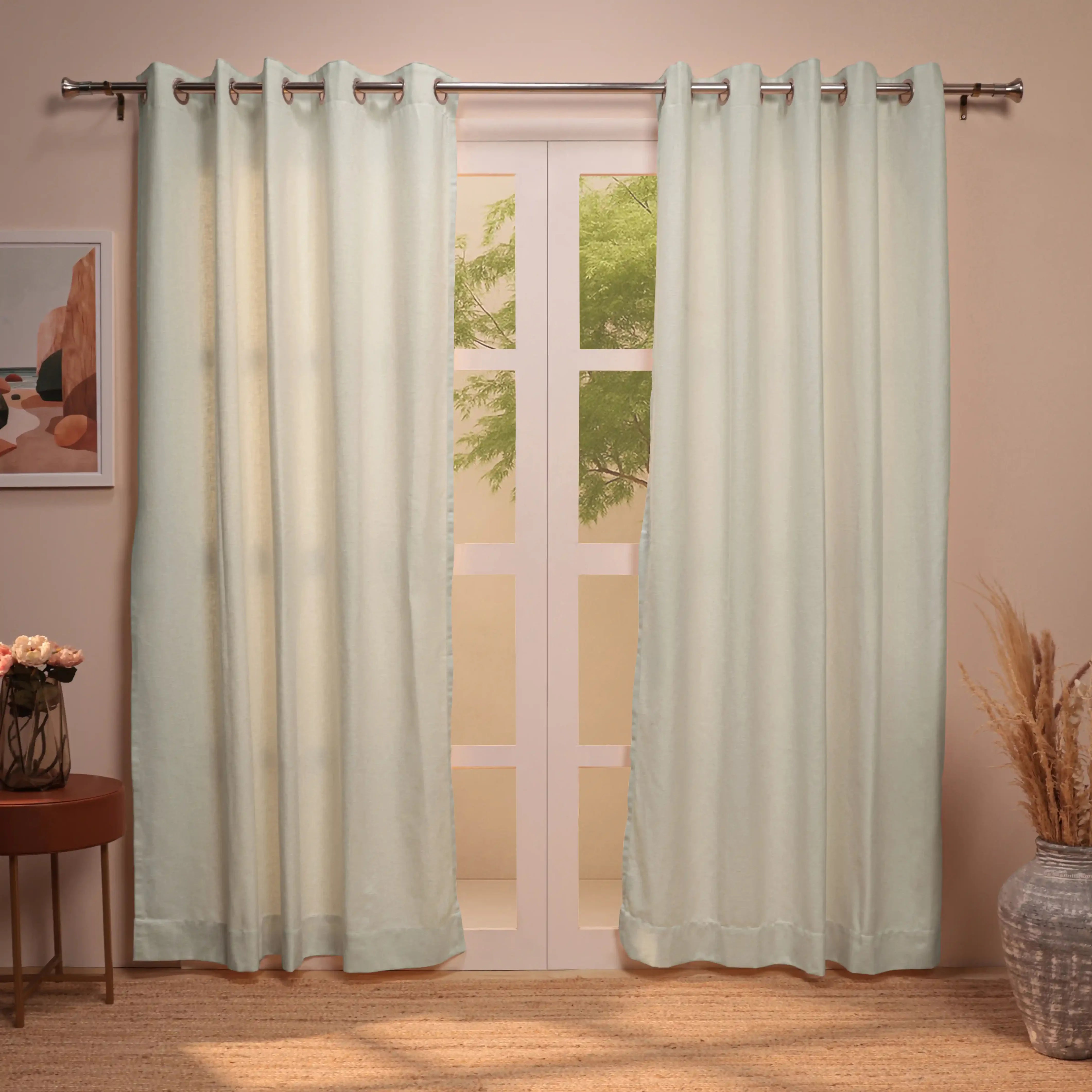 Paleto Set Of 2 Solid Readymade Curtains | Monochrome Play Snow / Door (7ft X 4.4ft)