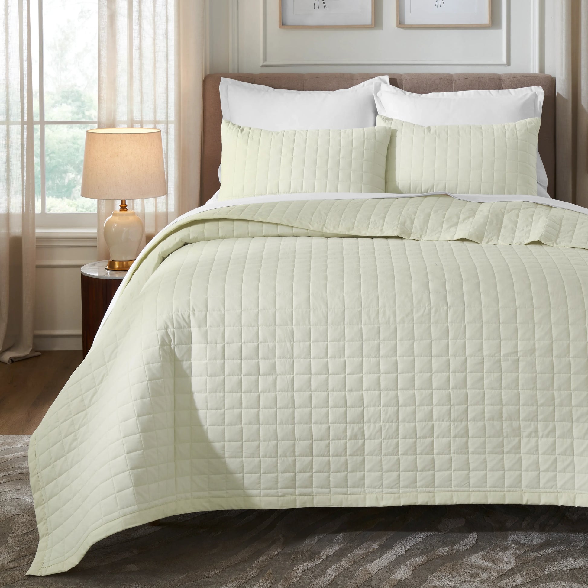 Nuvola | Luxurious Solid Dyed Box Quilted Cotton Bedcover Set Ivory