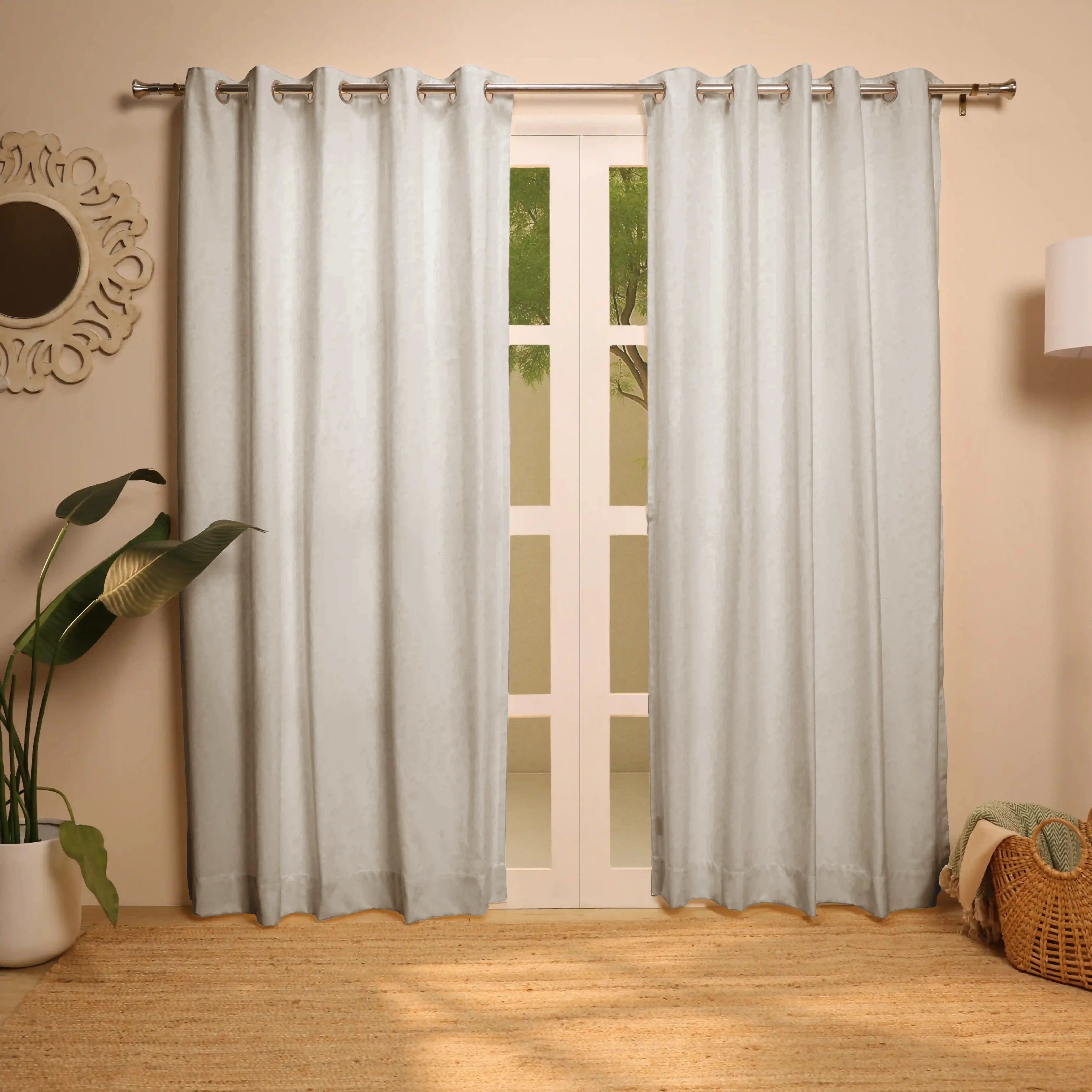 Paleto Set Of 2 Solid Readymade Curtains | Neutral Notes Almond / Door (7ft X 4.4ft)