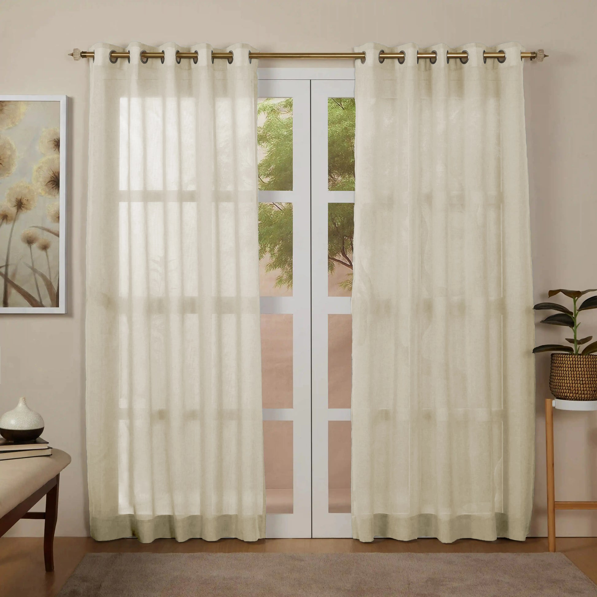 Velina Set Of 2 Sheer Readymade Curtains | 
Sand & Shadow Sand / Door-XL (9ft X 4.4ft)