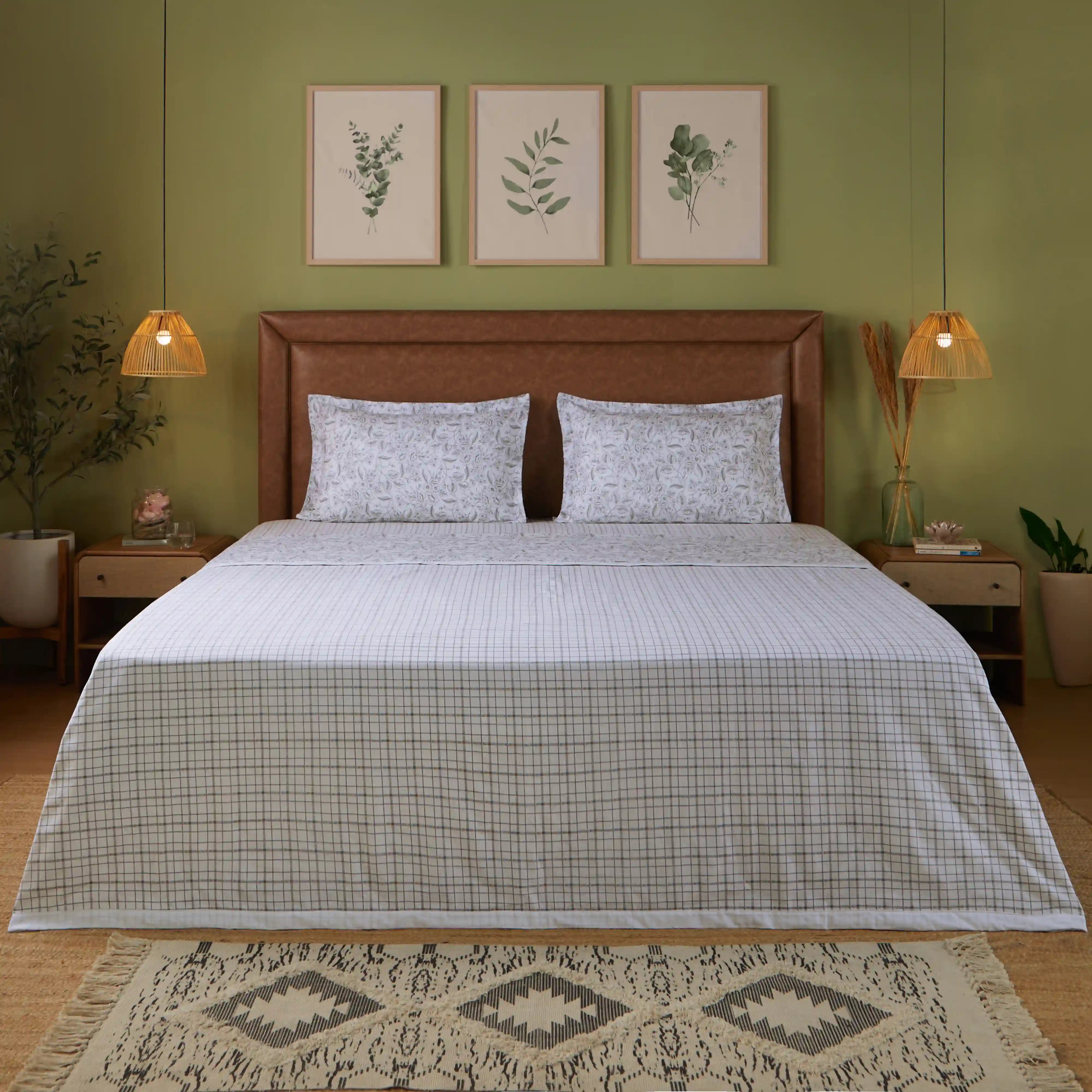 Mishella Printed Charcoal Checks Bedding Set-1 (Dbl Bedsheet + Dbl Dohar) Charcoal Checks / Double