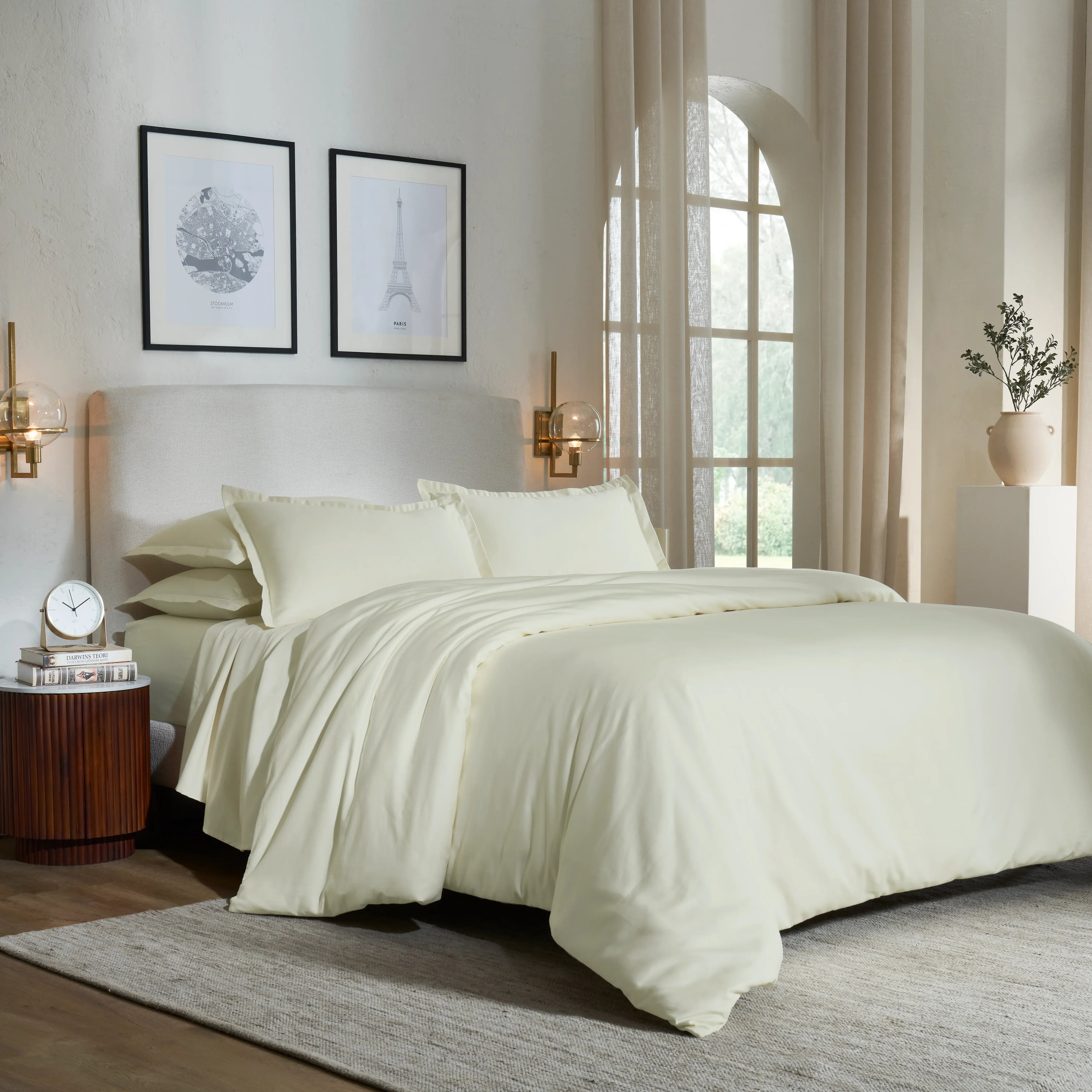 Pelushe | 800TC Long Staple Cotton Luxurious Super Soft Fitted Sheet Set | Pillow Cover with Merrow Hem Treatment Ivory / King