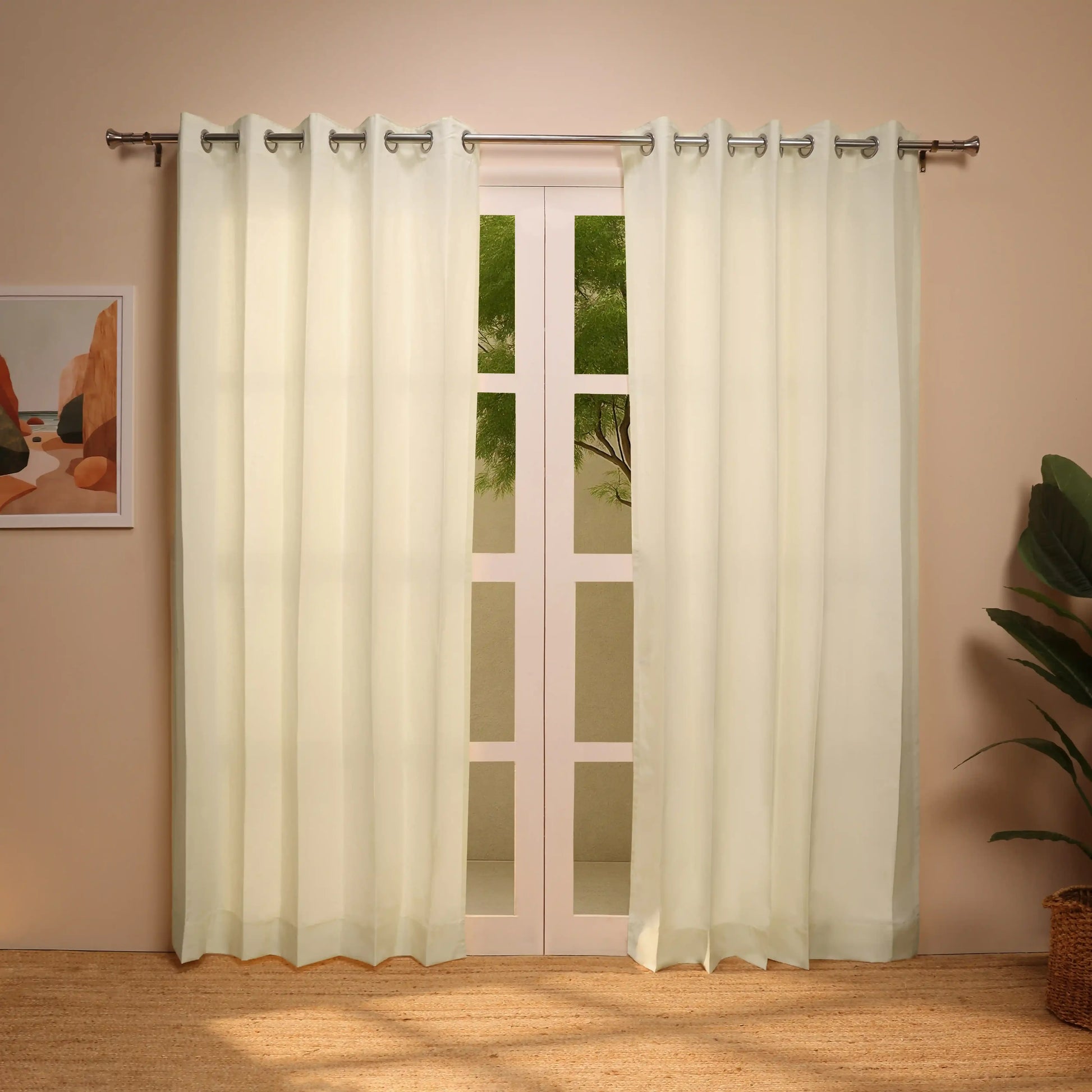 Paleto Set Of 2 Solid Readymade Curtains | Hue Harmony Pearl / Door (7ft X 4.4ft)