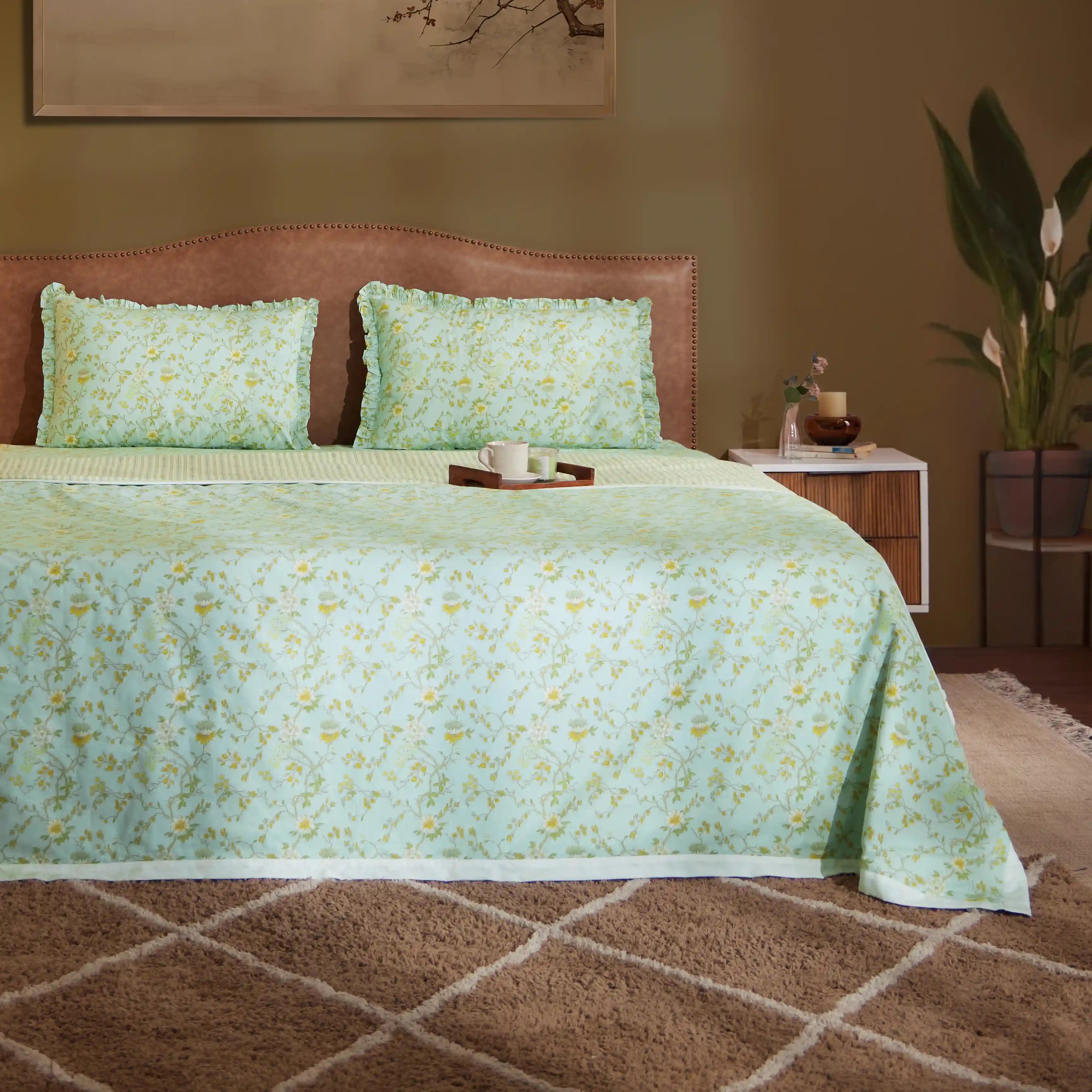 Bloomshire Luxe | Romantic Flora Printed Reversible Dohar with Super Soft Flannel Layering-Light Blue Light Blue / Queen