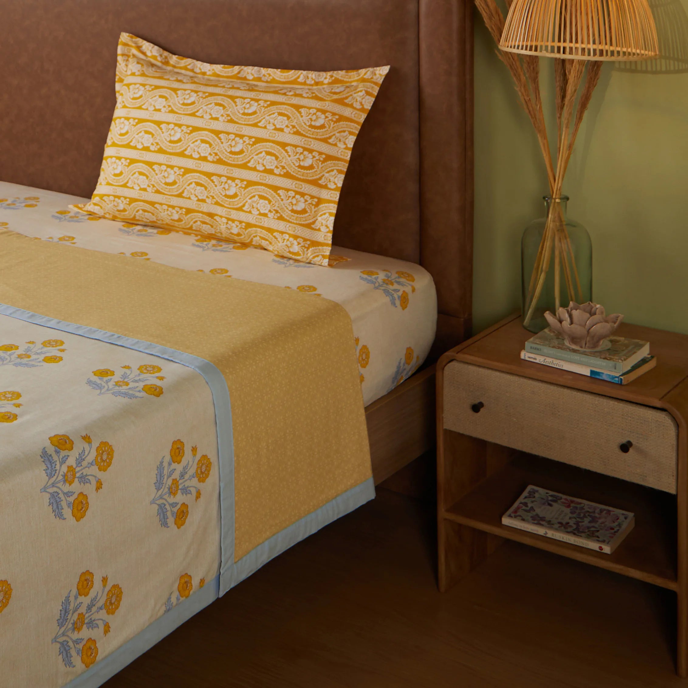 Chippa Lane | Contemporary Indian Print Design Reversible Dohar with Super Soft Flannel Layering-Ochre Ochre / Single