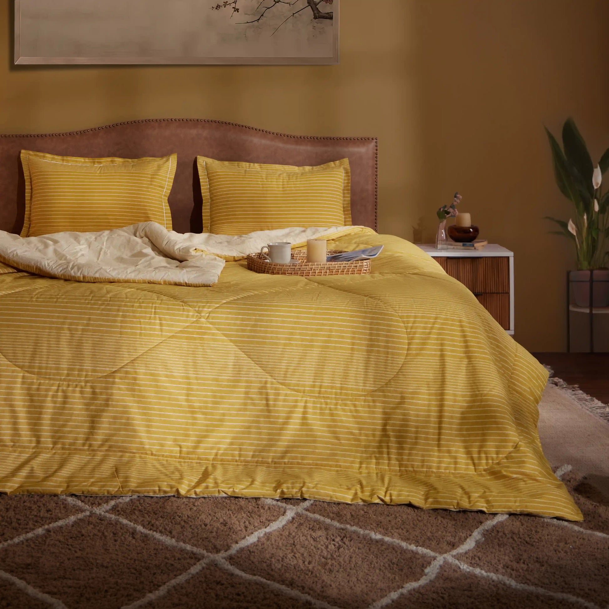 Threadscapes Printed Comforter-120gsm-Mustard Mustard / Double