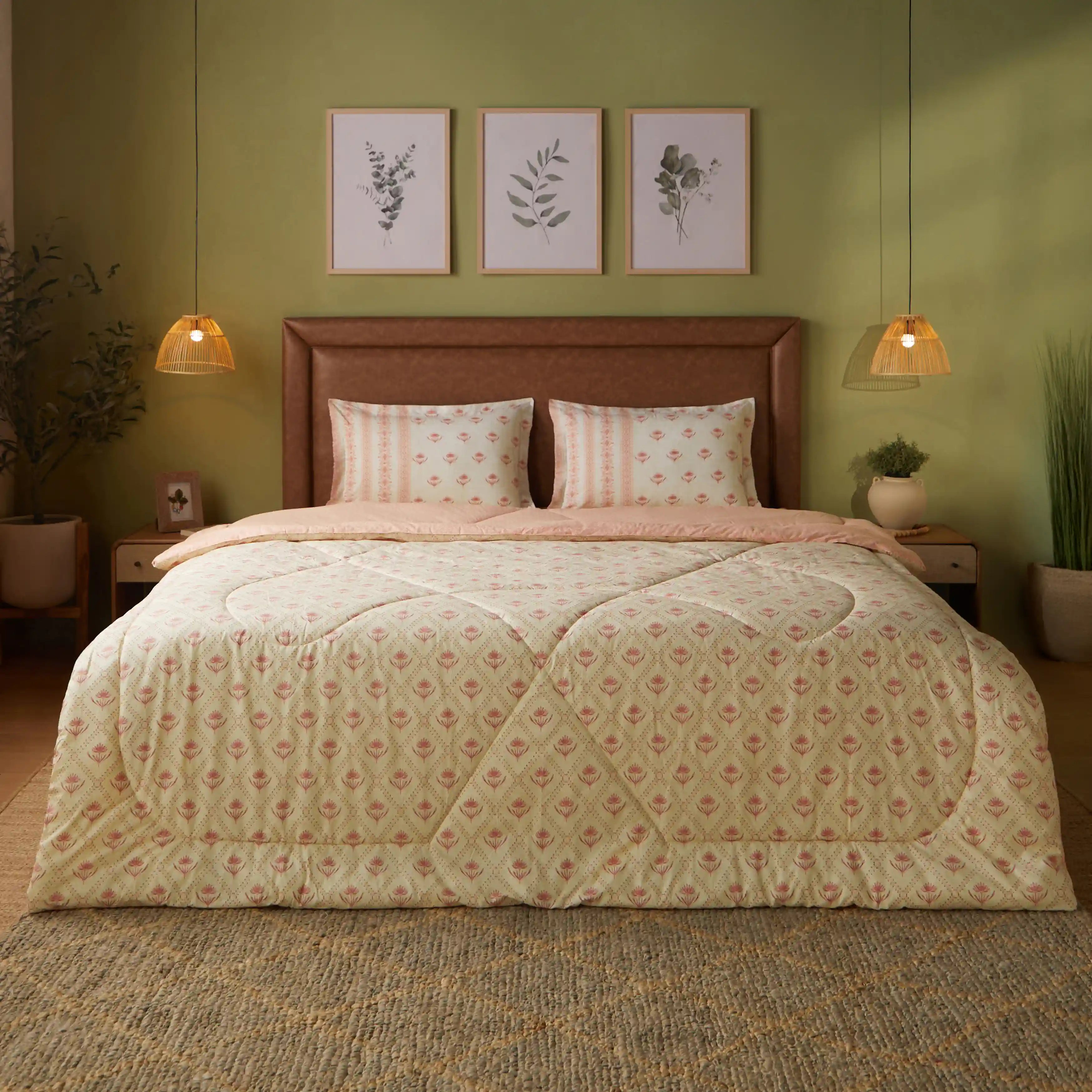 Chippa Lane | Contemporary Indian Print Design Coordinated Bedding Set | Set of Bedsheet & Comforter-Red Red / Double