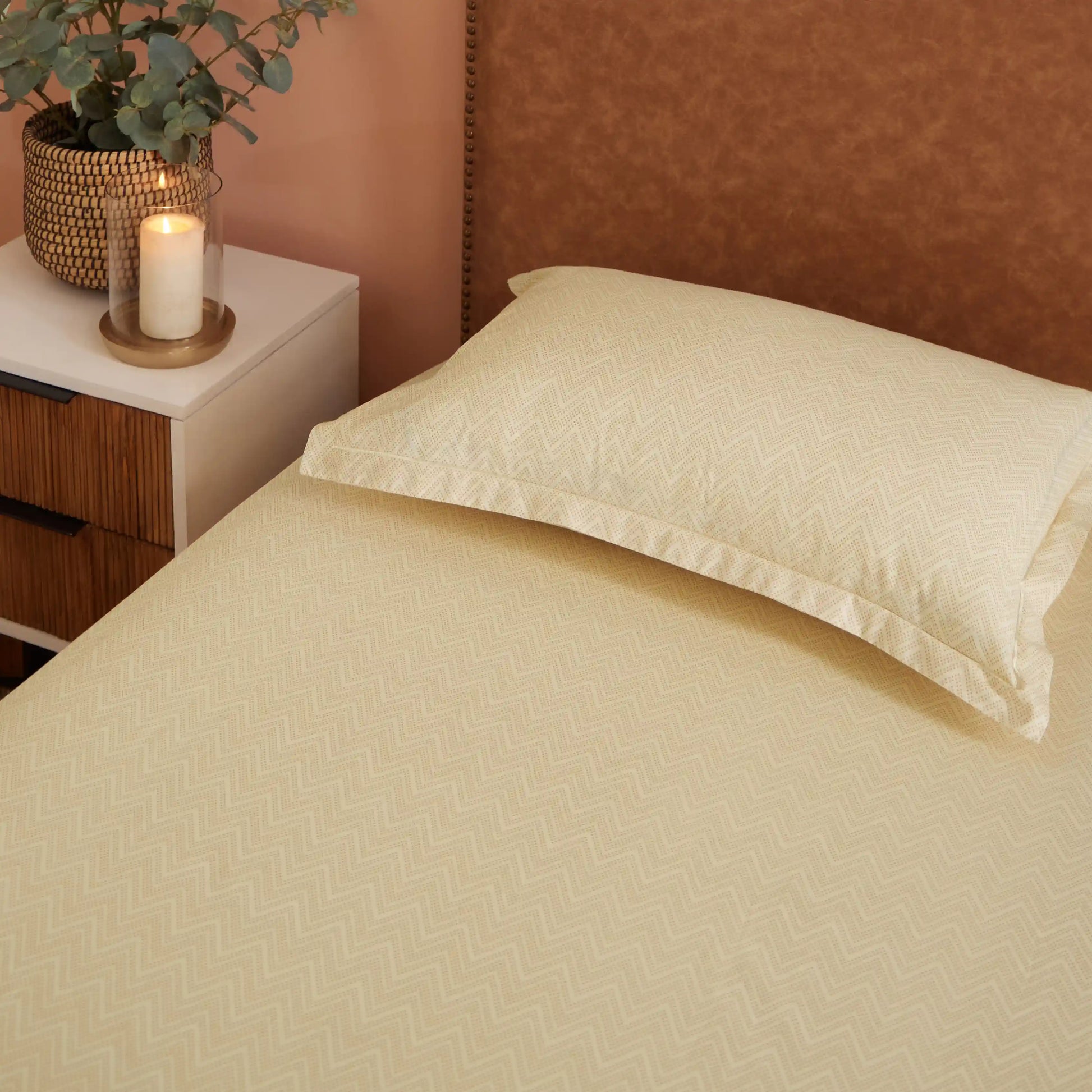 Threadscapes Printed Bedsheet Set-Beige Beige / Single