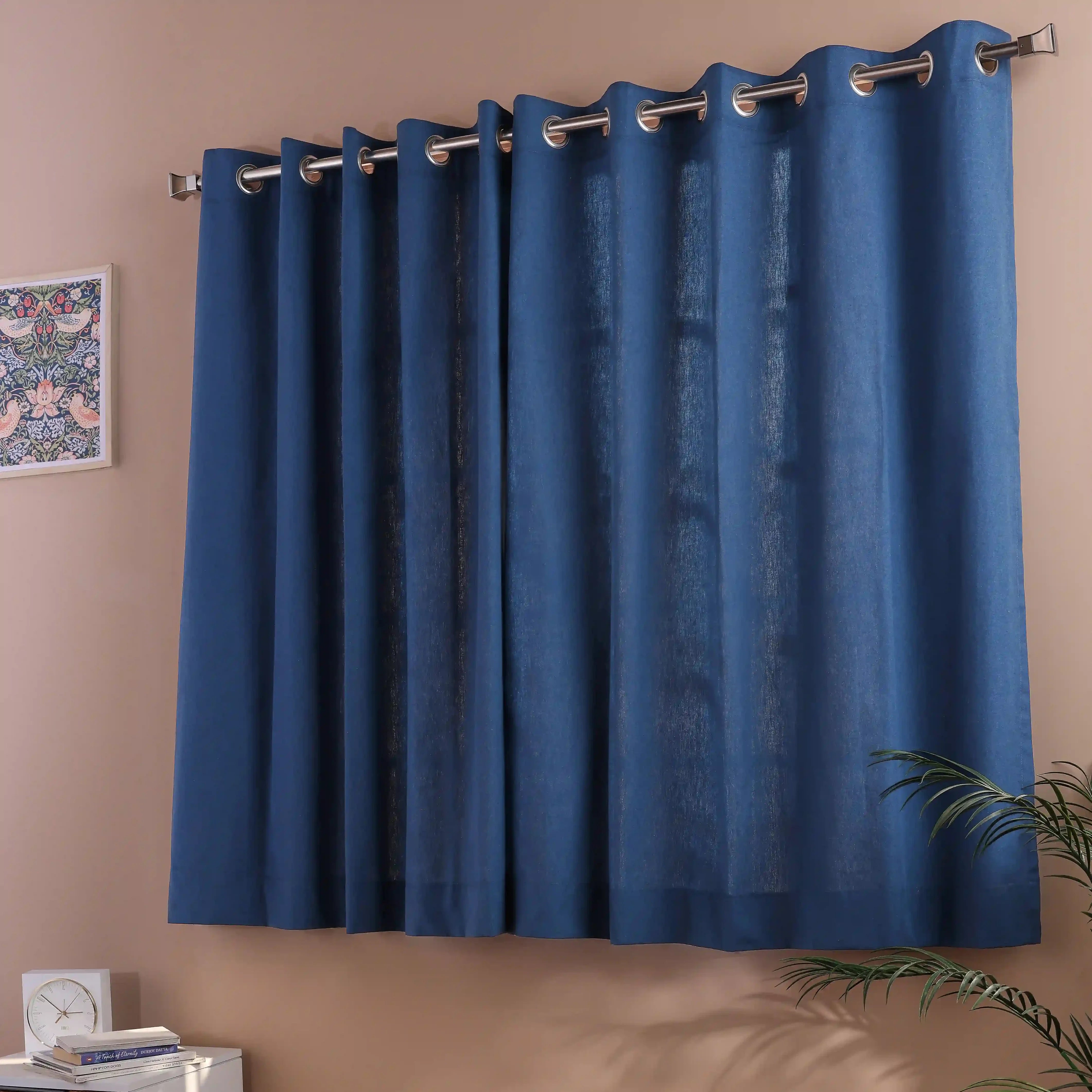 Pelushe Set Of 2 100% Cotton Solid Readymade Curtains | Everyday Hues Marine / Window (5ft X 4.4ft)