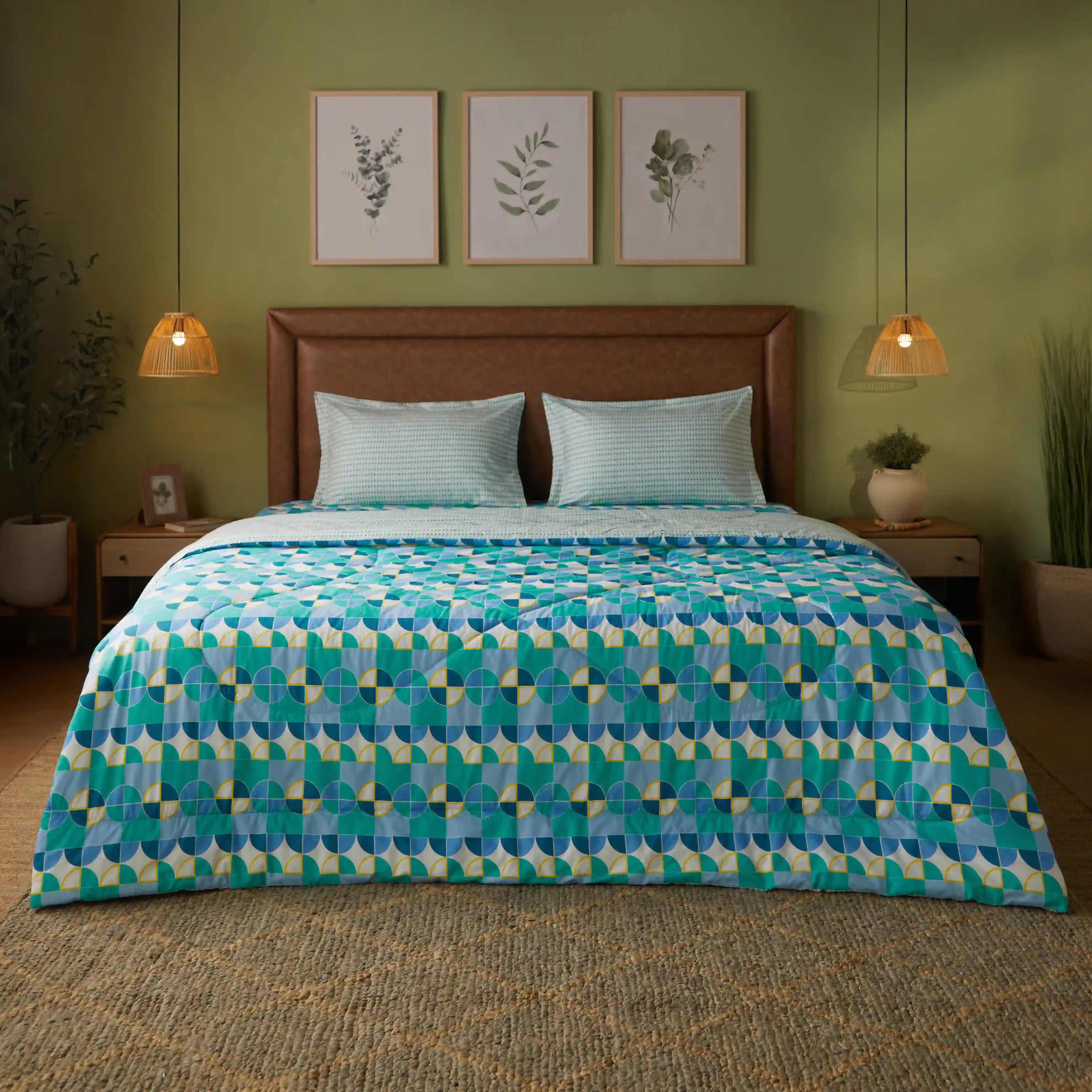 Mishella Printed Orbit Teal Bedding Set-1 (Dbl Bedsheet + Dbl Dohar) Orbit Teal / Double