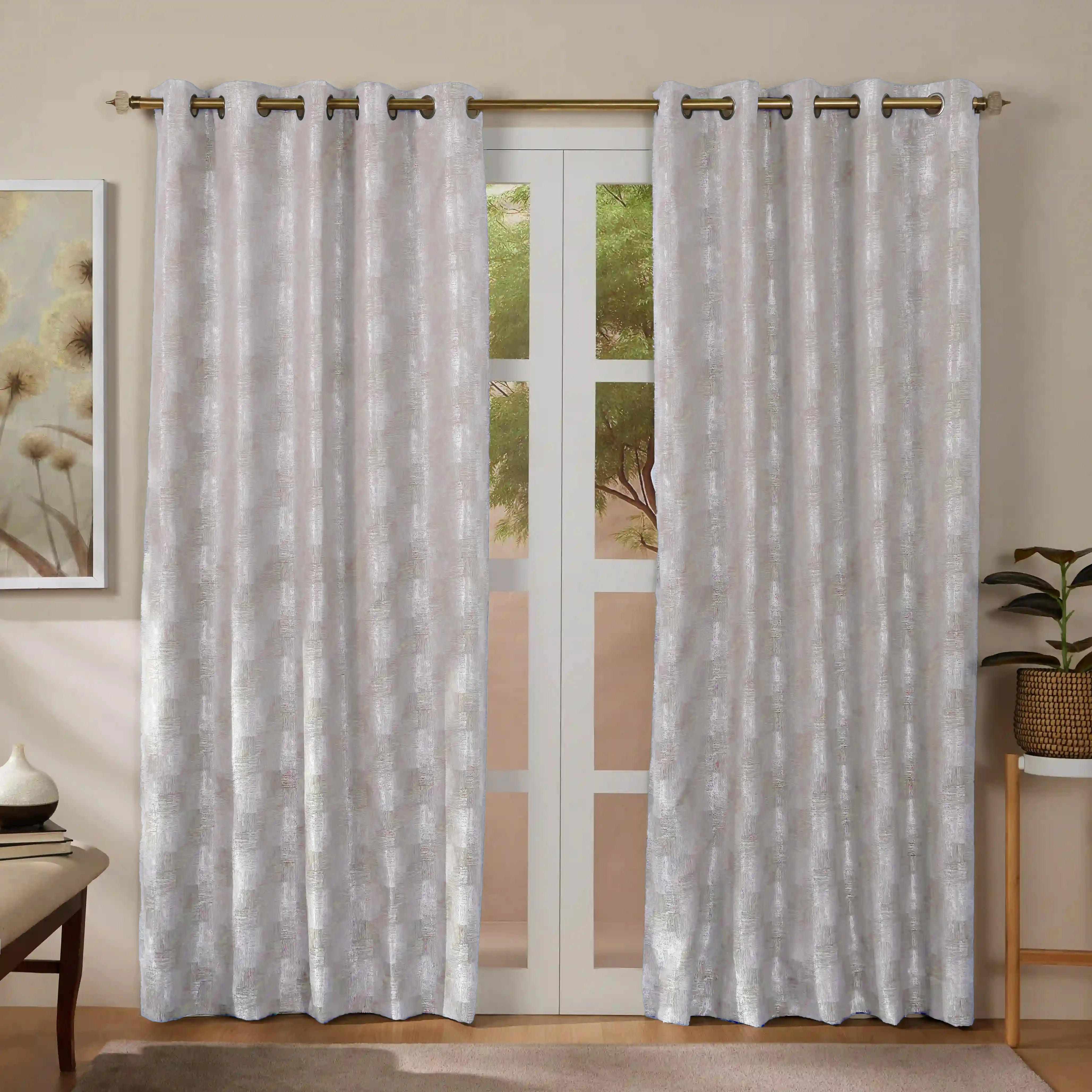 De Jacquard - Luxe Set Of 2 Jacquard Readymade Curtains | Eternal Imprint Blush / Door (7ft X 4.4ft)