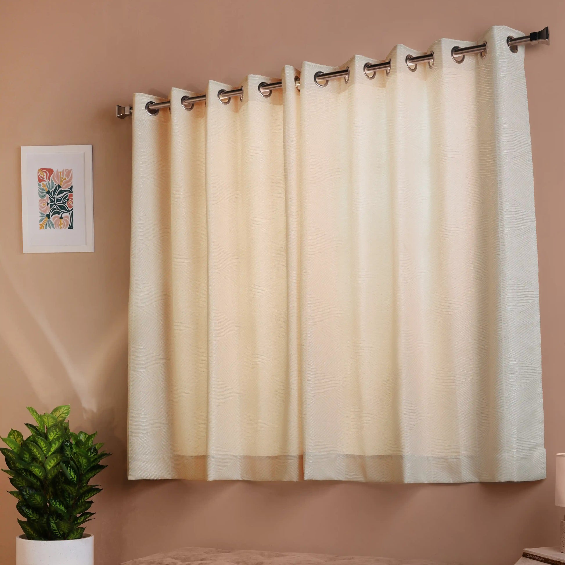 De Jacquard - Luxe Set Of 2 Jacquard Readymade Curtains | Eternal Imprint Rosewood / Window (5ft X 4.4ft)