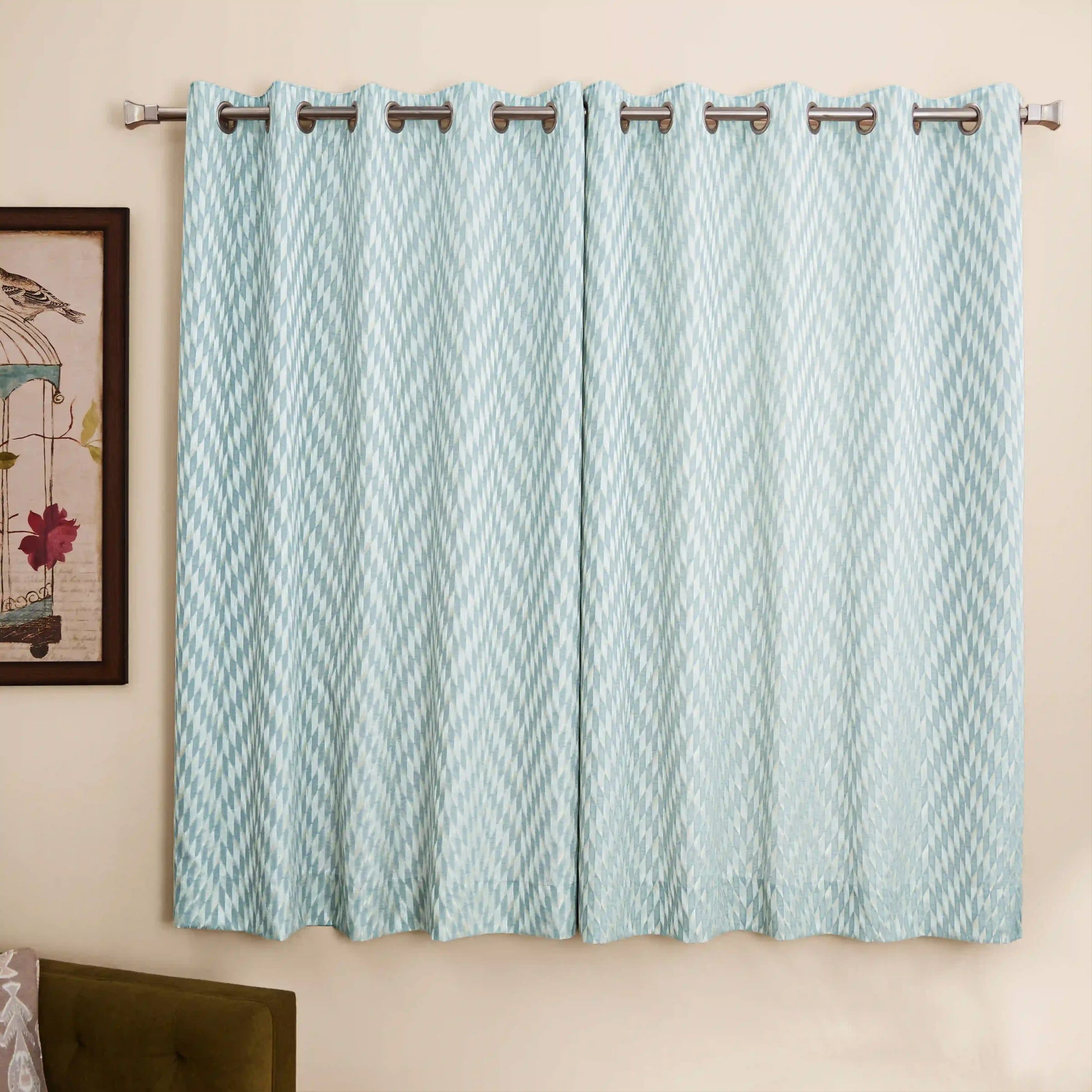 De Jacquard - Luxe Set Of 2 Jacquard Readymade Curtains | Prism Play Porcelain / Window (5ft X 4.4ft)