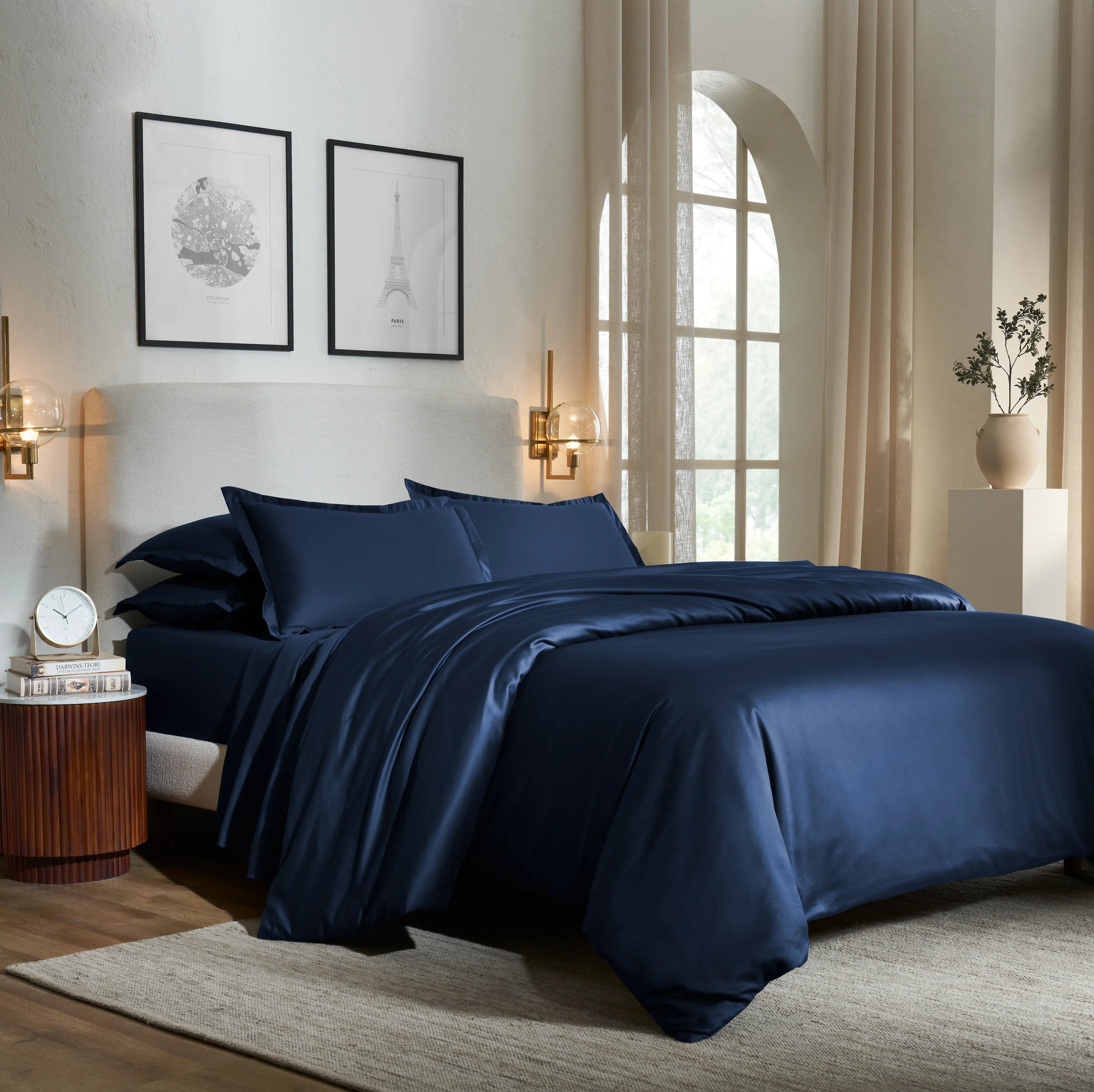 Pelushe | 800TC Long Staple Cotton Luxurious Super Soft Fitted Sheet Set | Pillow Cover with Merrow Hem Treatment Navy / King