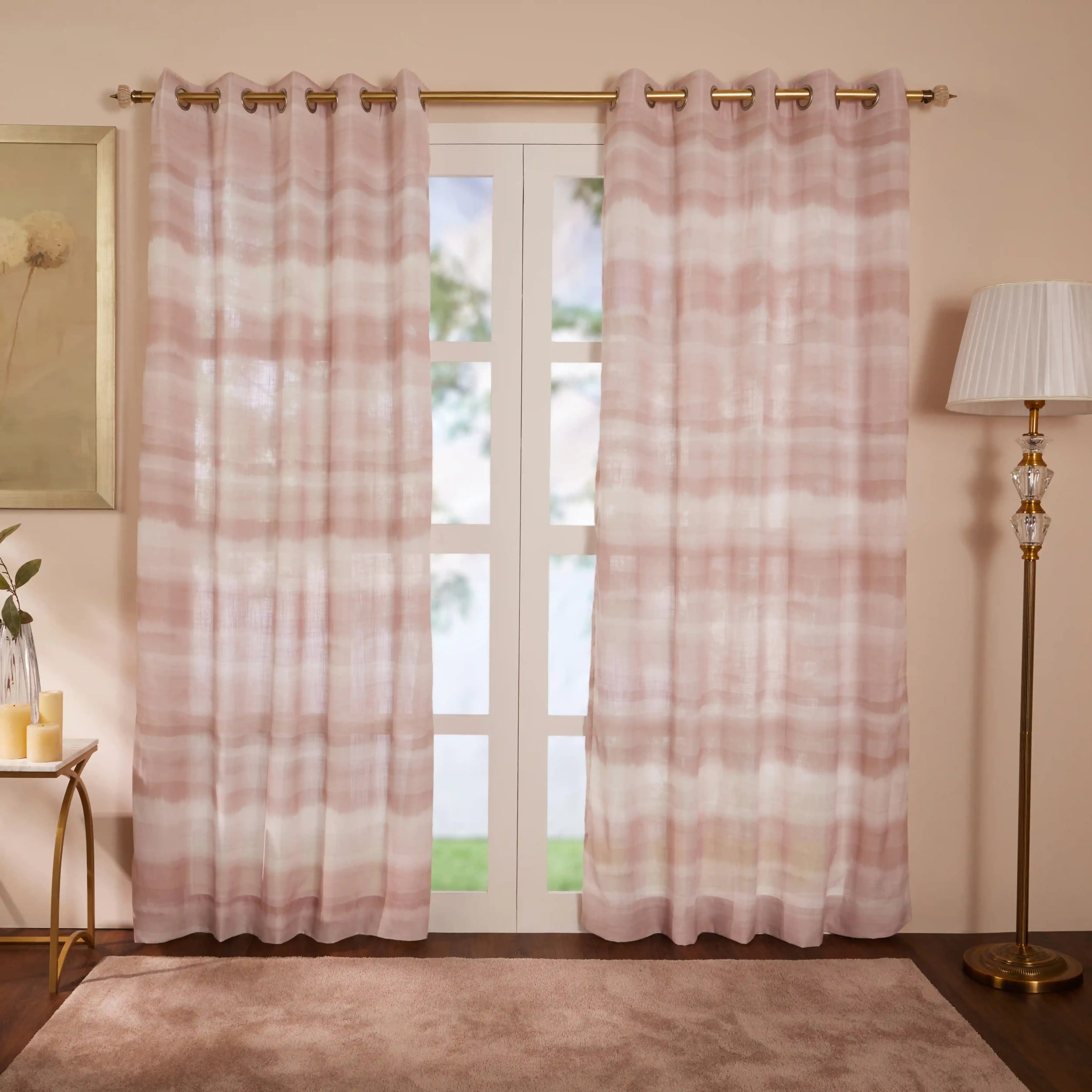 Meriga Set Of 2 Sheer Readymade Curtains | 
Ethereal Waves Rosewine / Door-XL (9ft X 4.4ft)