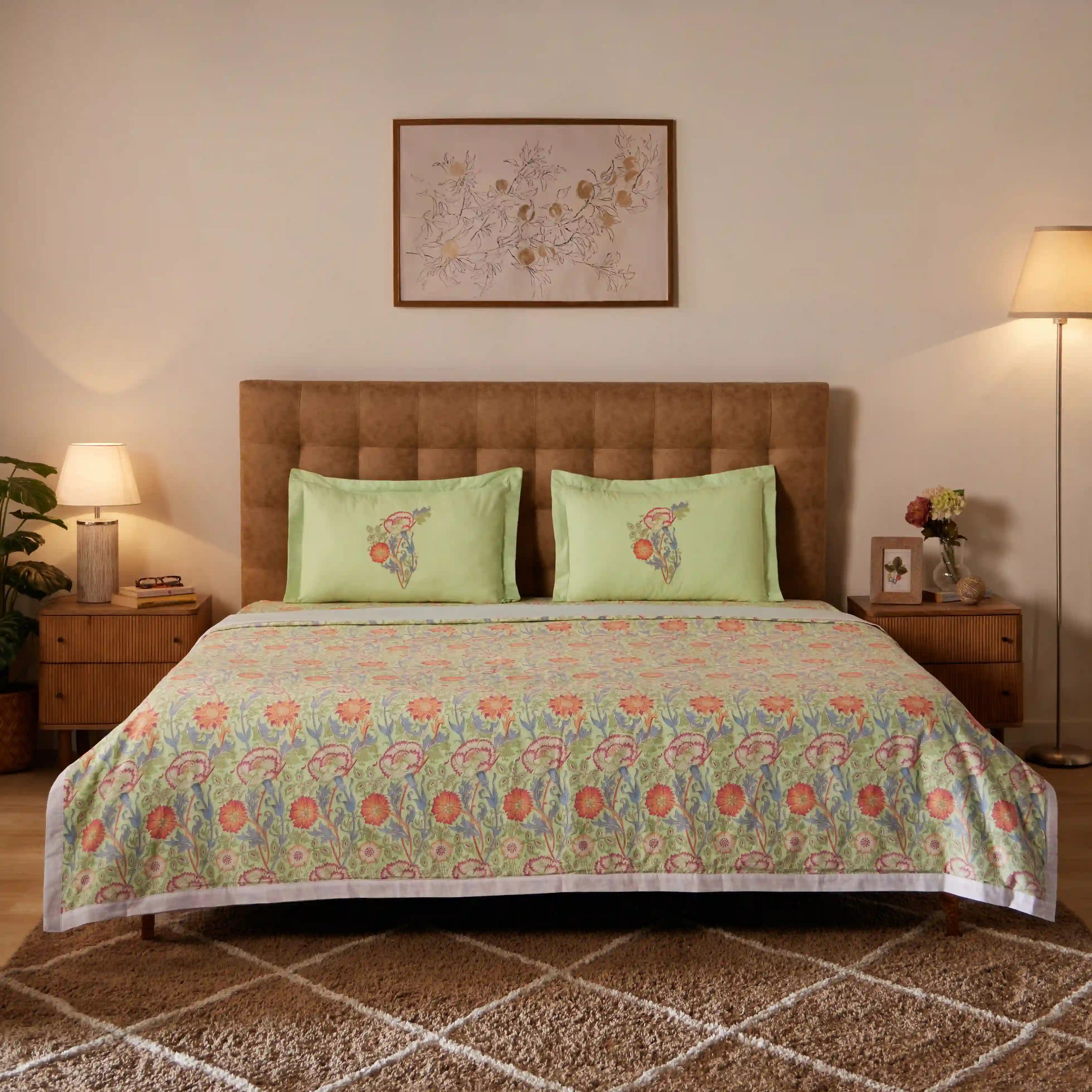 Chippa Lane | Contemporary Indian Print Design Reversible Dohar with Super Soft Flannel Layering-Green Green / Double