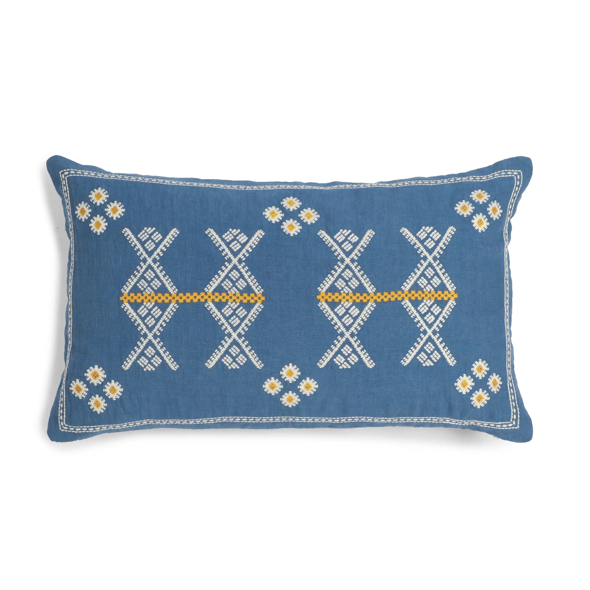 Estrella Embroidered Cushion Cover | Karigari Threads Denim Blue / Cushion Cover (41cm x 66cm)