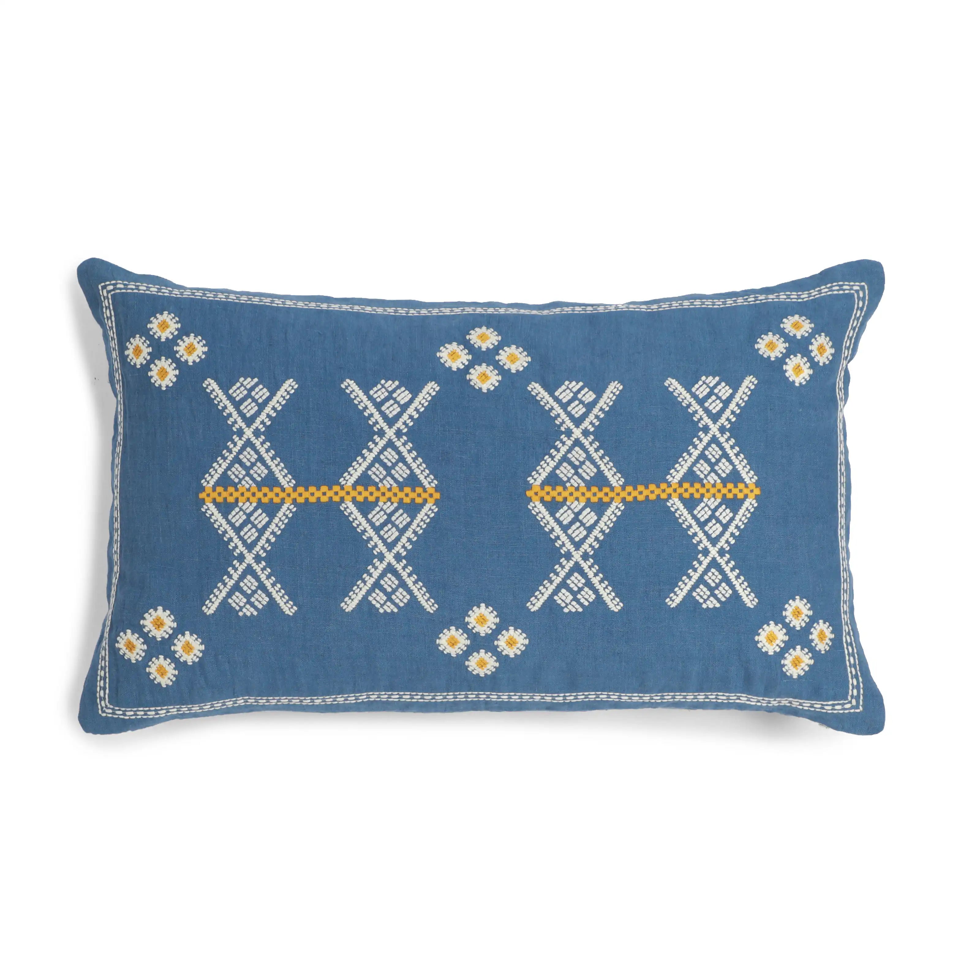 Estrella Embroidered Cushion Cover | Karigari Threads Denim Blue / Cushion Cover (41cm x 66cm)
