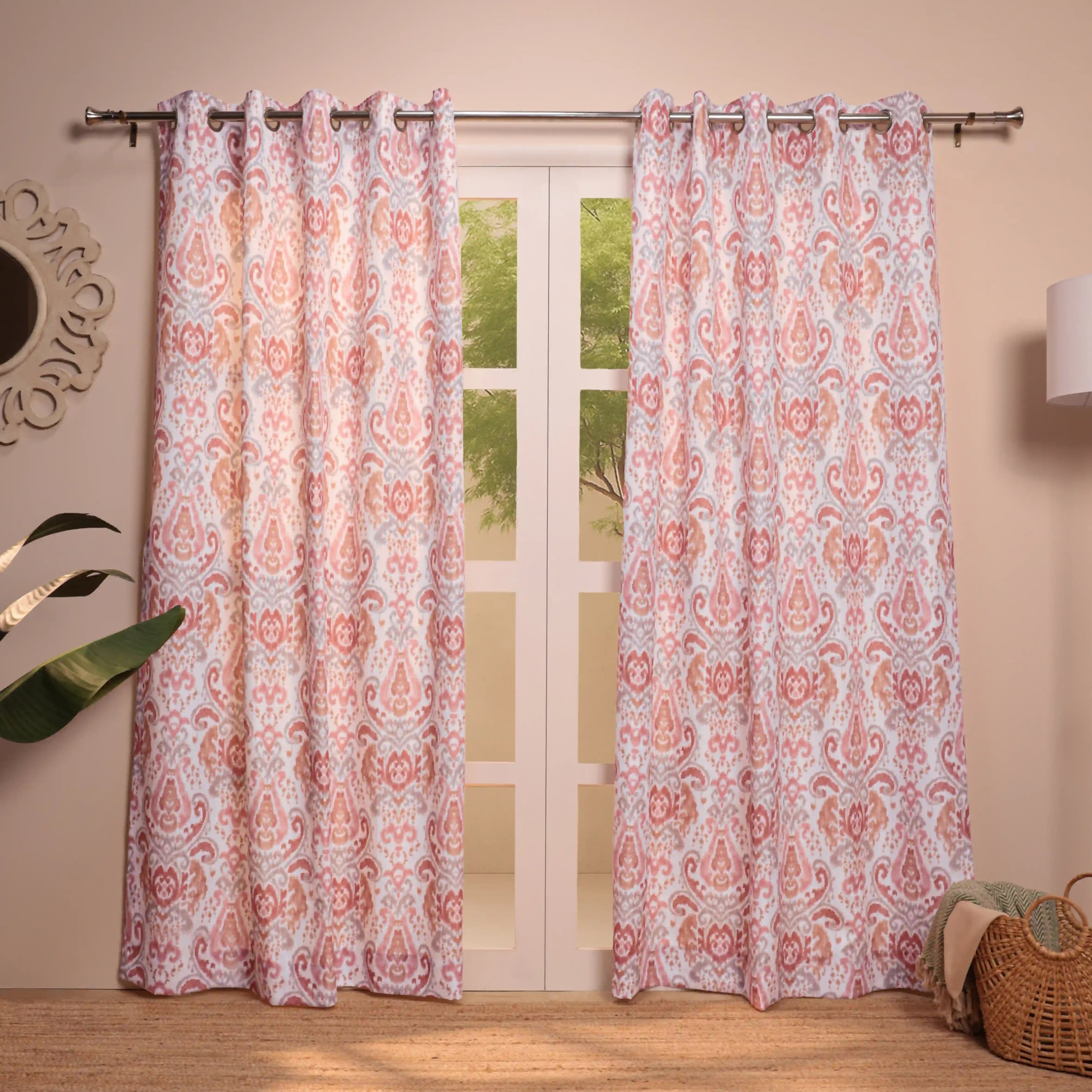 Chippa Lane Set Of 2 Printed Readymade Curtains | 
Timeless Tradition Sunset Coral / Door (7ft X 4.4ft)