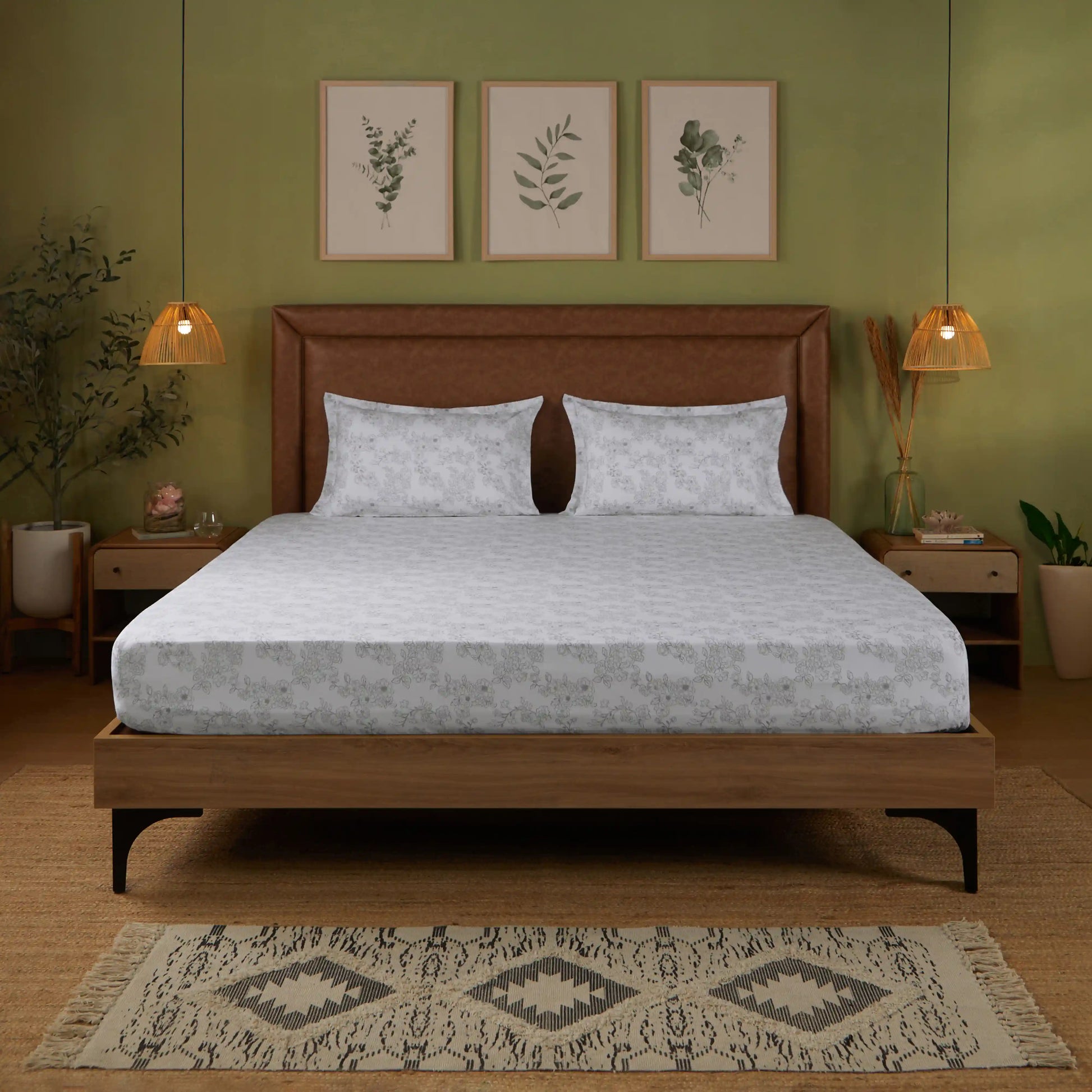 Bloomshire Classic | Everyday Charm Printed Cotton Bedsheet Set-Grey Grey / King