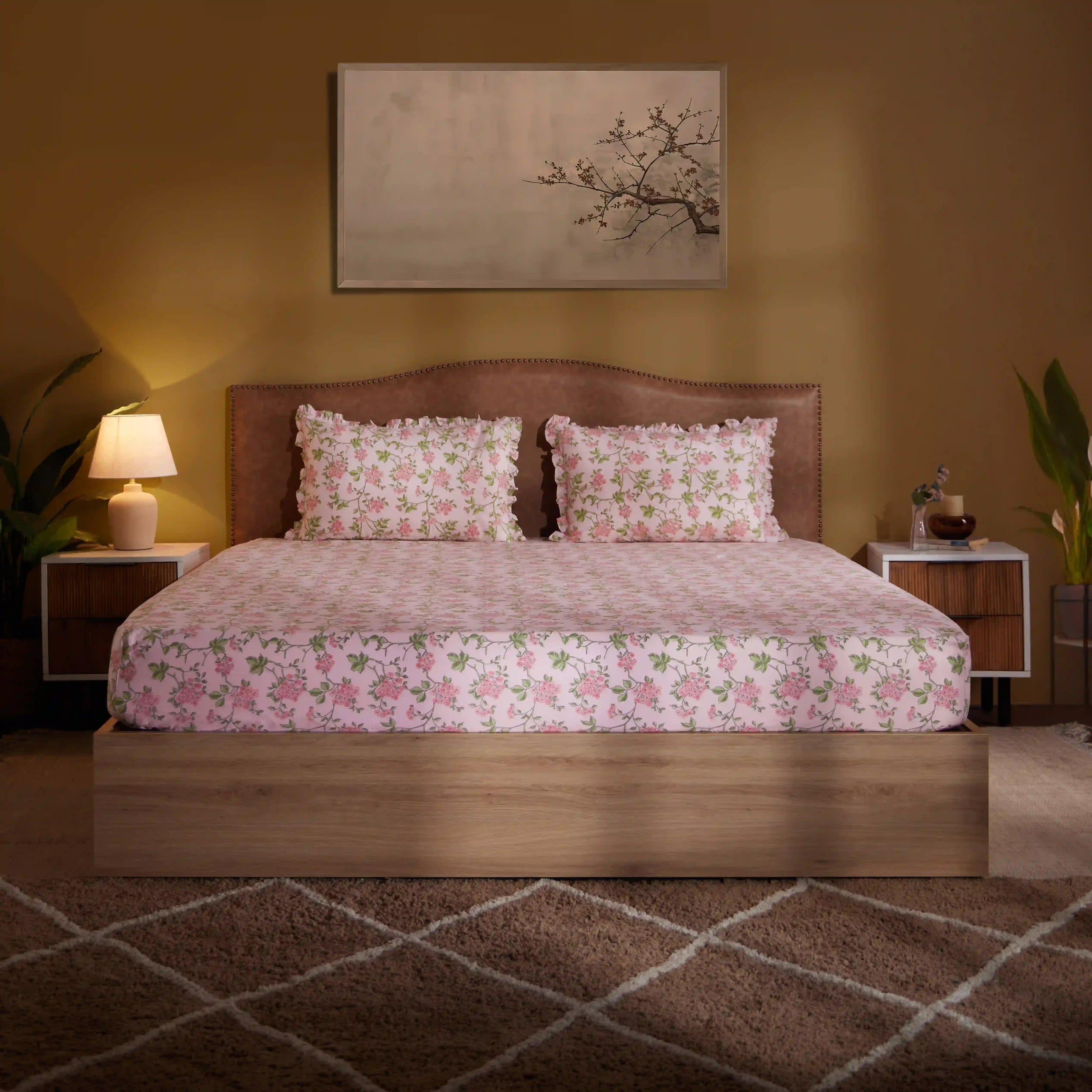 Bloomshire Luxe Printed Fitted Sheet Set-Pink Pink / King