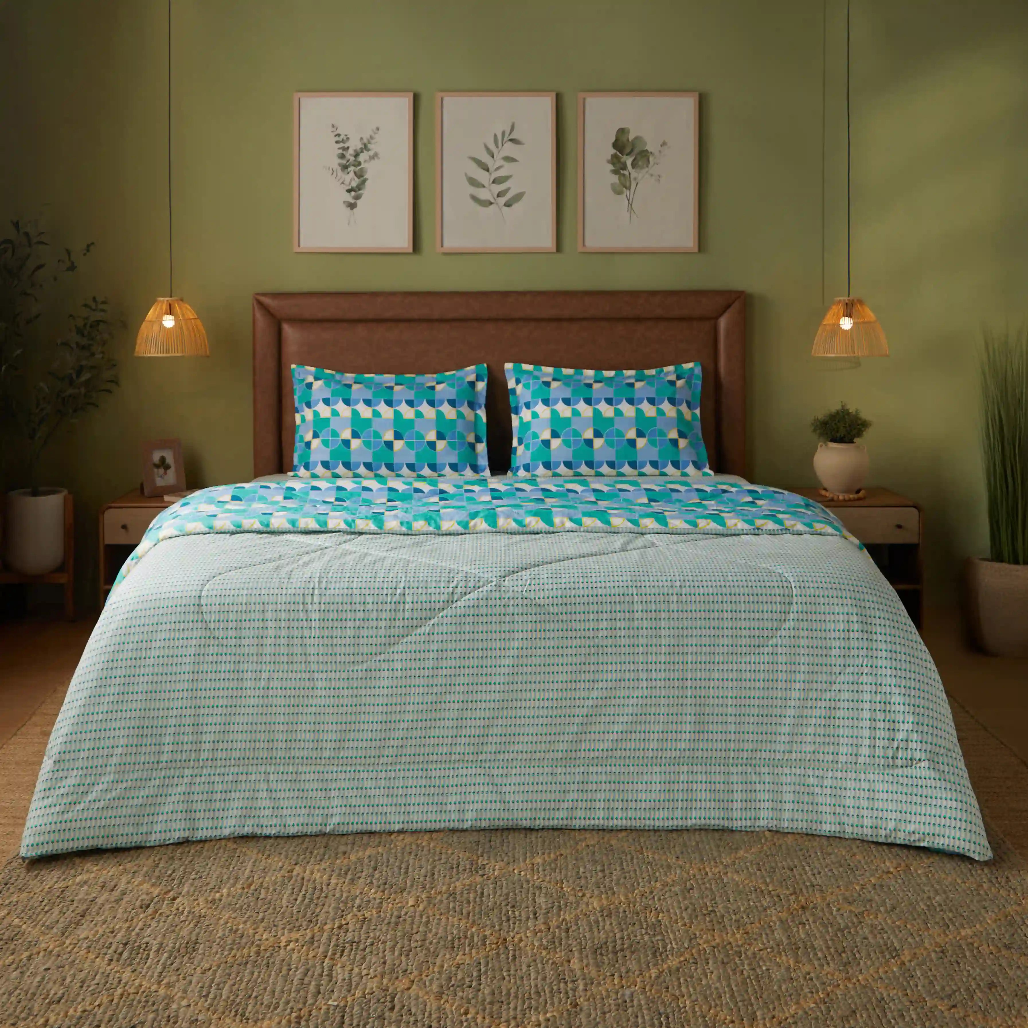 Mishella Printed Kaleido Teal Bedding Set-3 (Dbl Bedsheet + Dbl Comforter) Kaleido Teal / Double