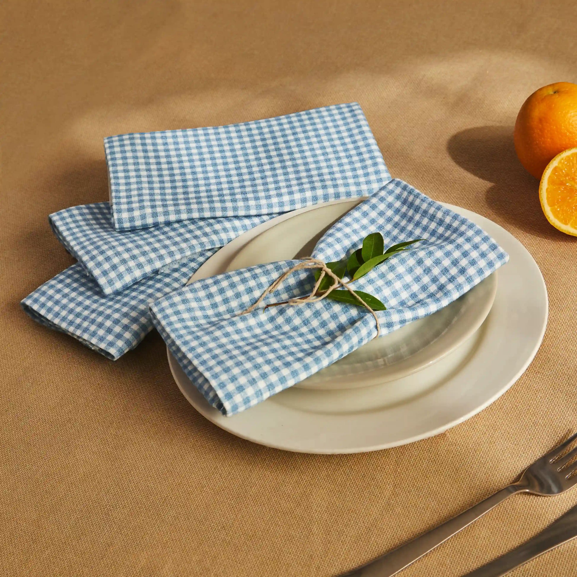 Nonna's Home 100% Cotton Table Napkin Set Small Blueberry Gingham / Pack of 4