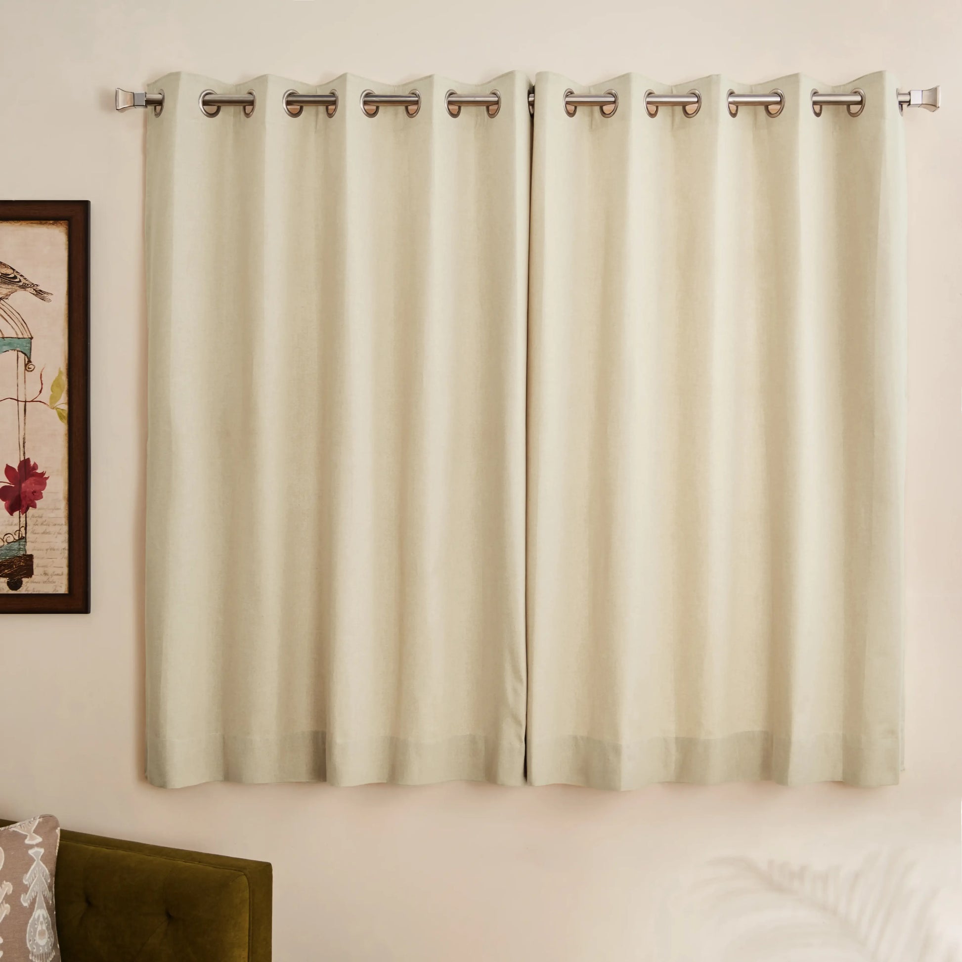 Pelushe Set Of 2 100% Cotton Solid Readymade Curtains | Everyday Hues Sesame / Window (5ft X 4.4ft)
