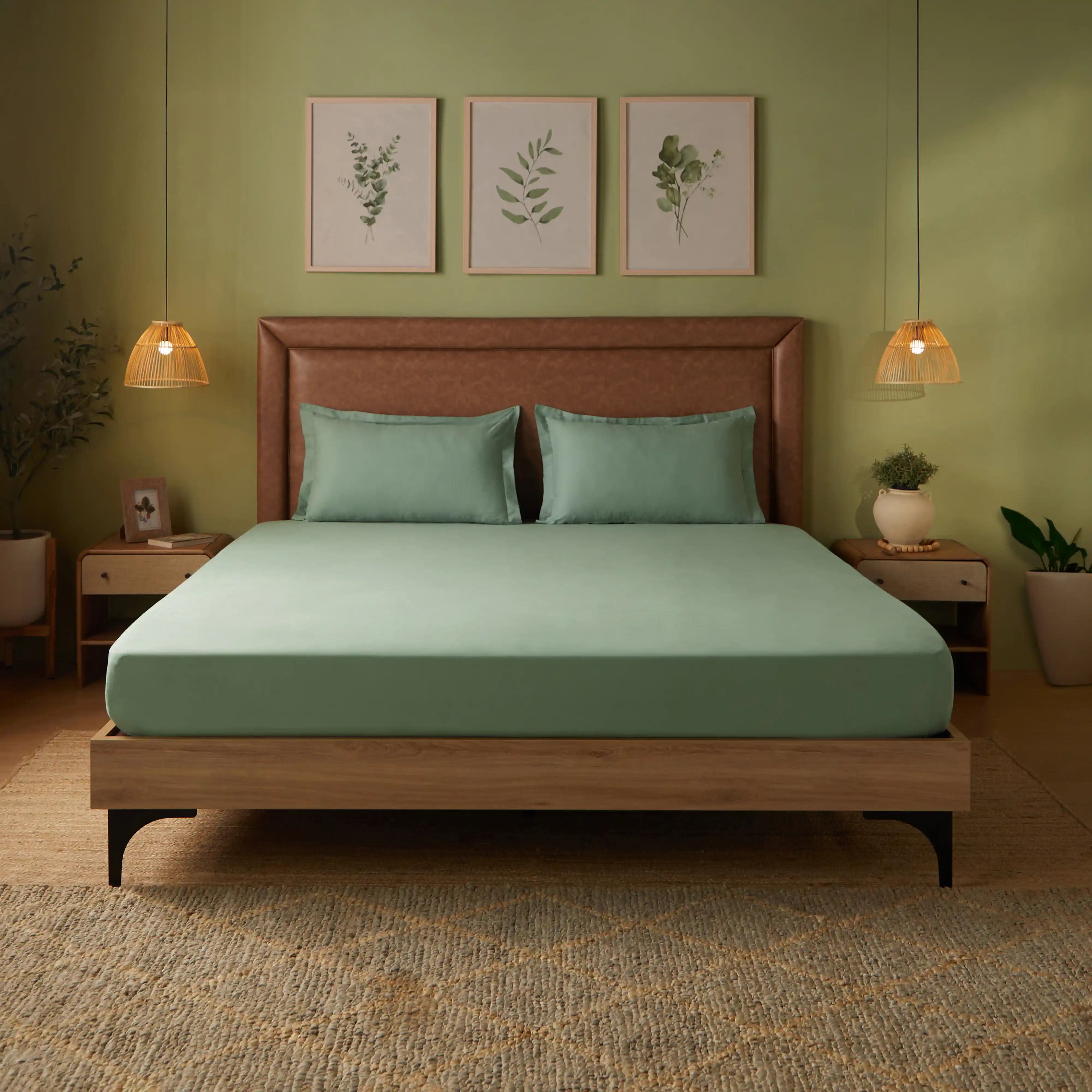 Paleto | Everyday Hues Solid Dyed Cotton Fitted Sheet Set-Green Sage Green Sage / King