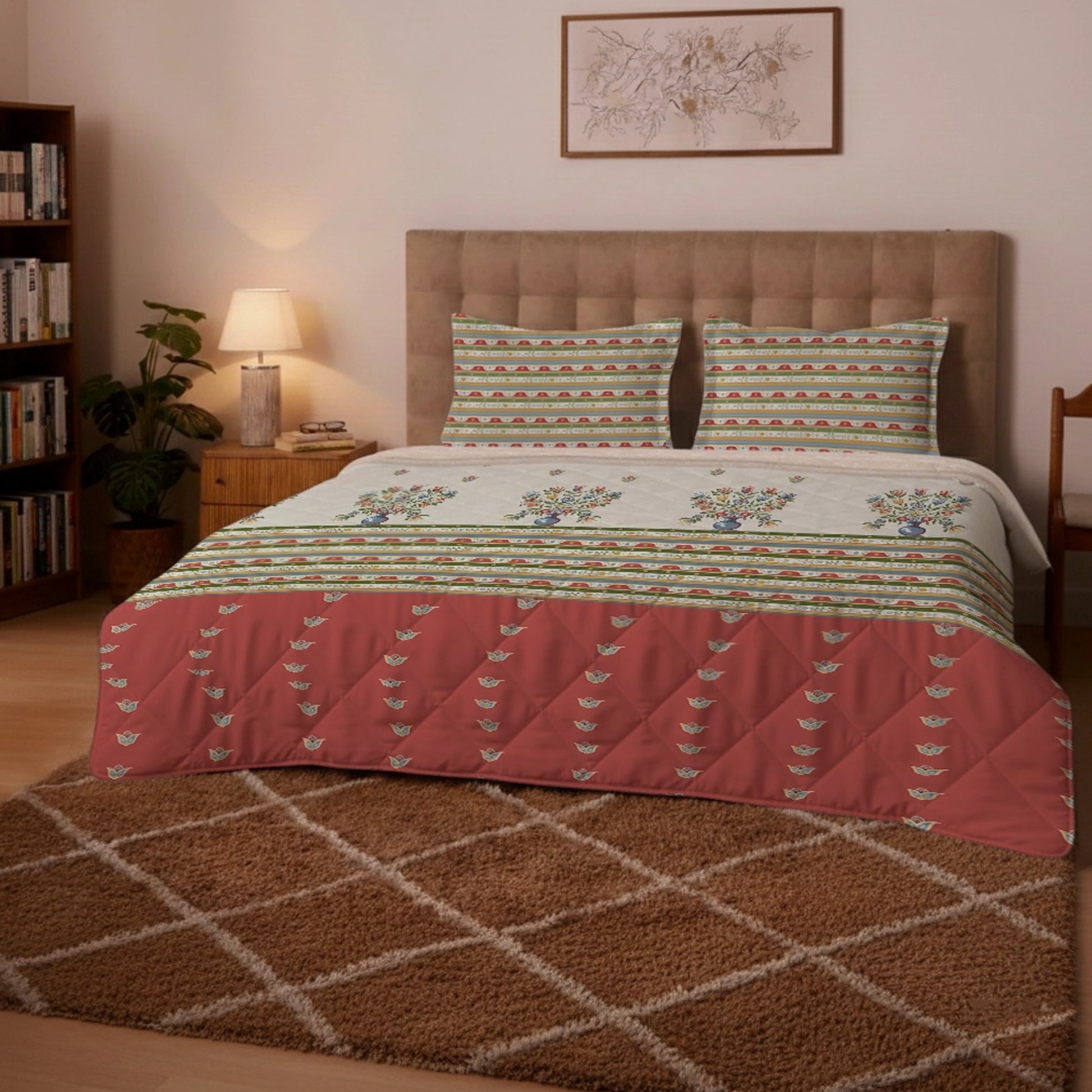 Udyan Tales | Vivid Traditional Printed 300 GSM Extra Warm Premium Comforter - Brick Red Brick Red / King