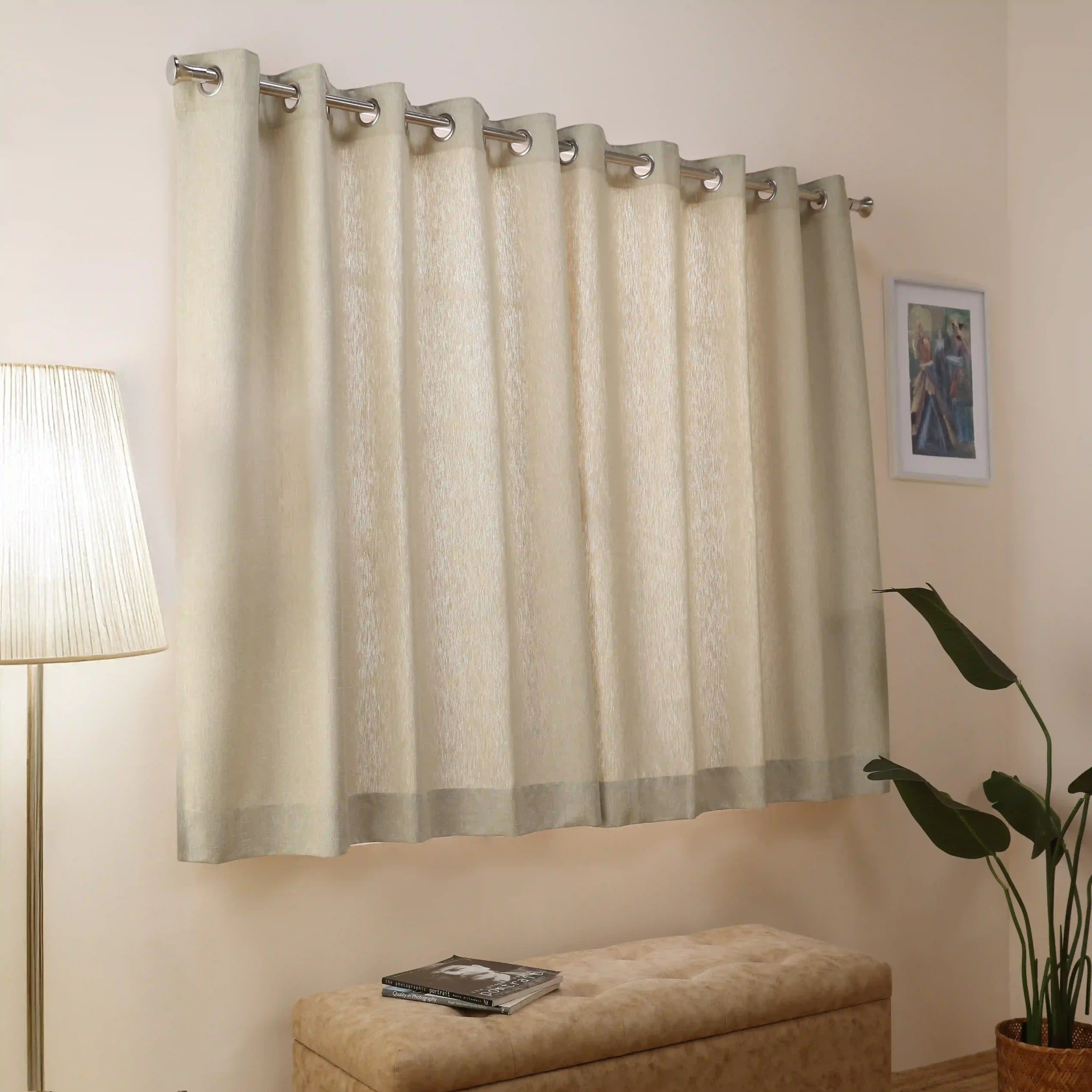 Paleto Set Of 2 Solid Readymade Curtains | Neutral Notes Almond / Window (5ft X 4.4ft)