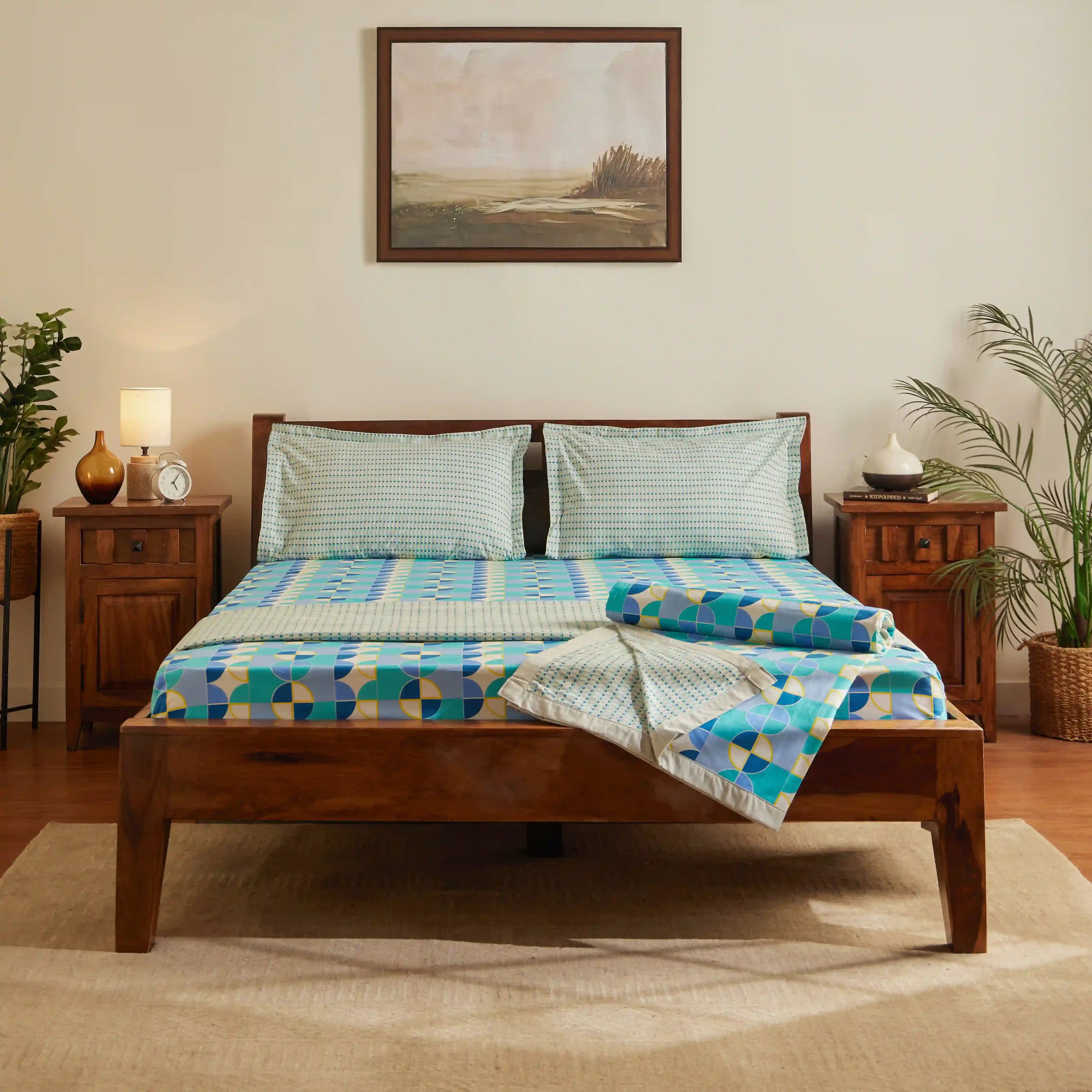 Mishella Printed Orbit Teal Bedding Set-2 (Dbl Bedsheet + 2 Sgl Dohar) Orbit Teal / Double