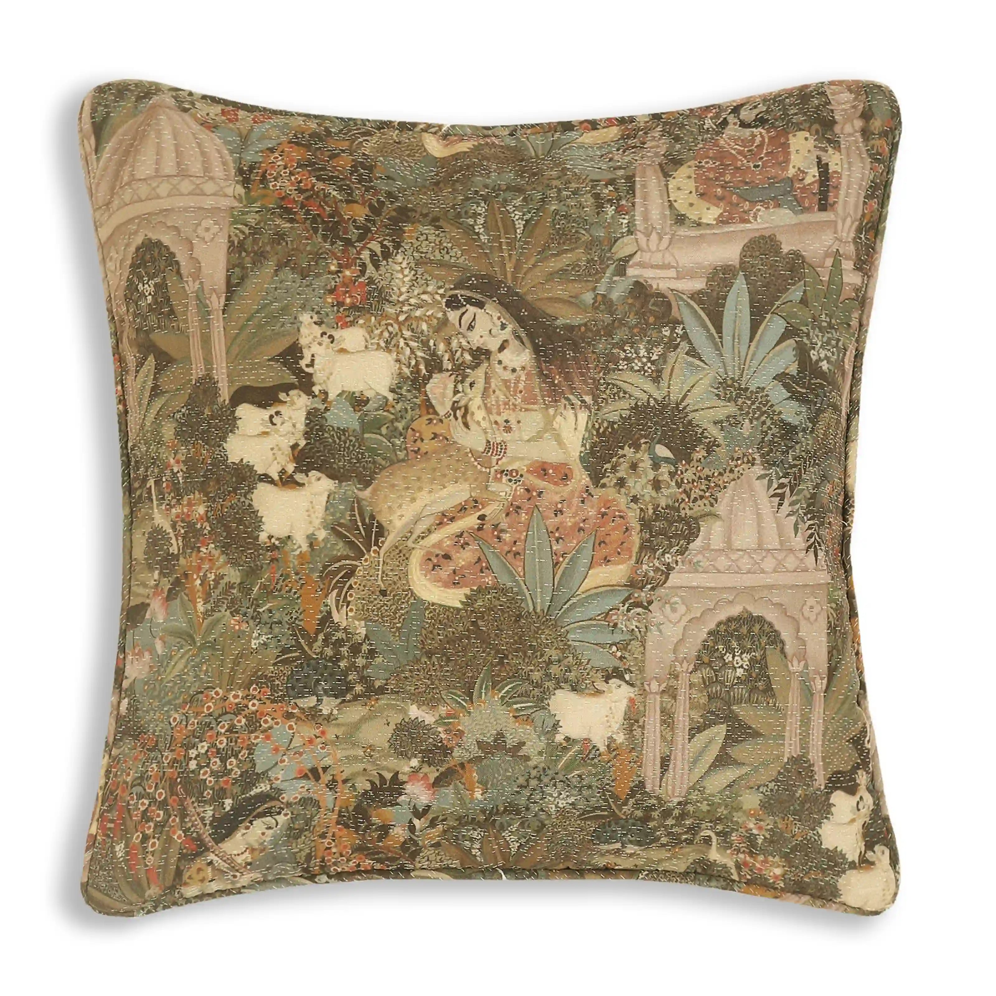 Espricia Printed Cushion Cover | Chitrakari Mossy Henna / Cushion Cover (41cm x 41cm)