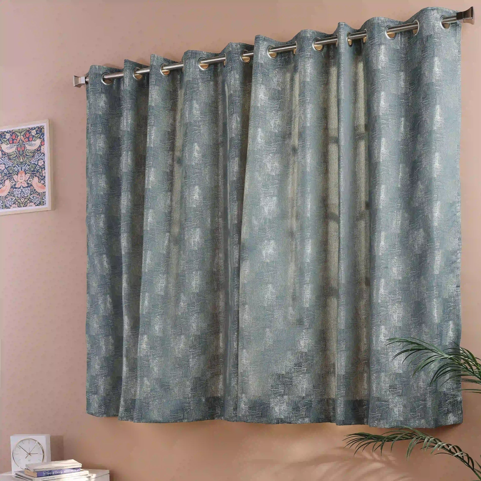 De Jacquard - Luxe Set Of 2 Jacquard Readymade Curtains | Eternal Imprint Teal Dust / Window (5ft X 4.4ft)