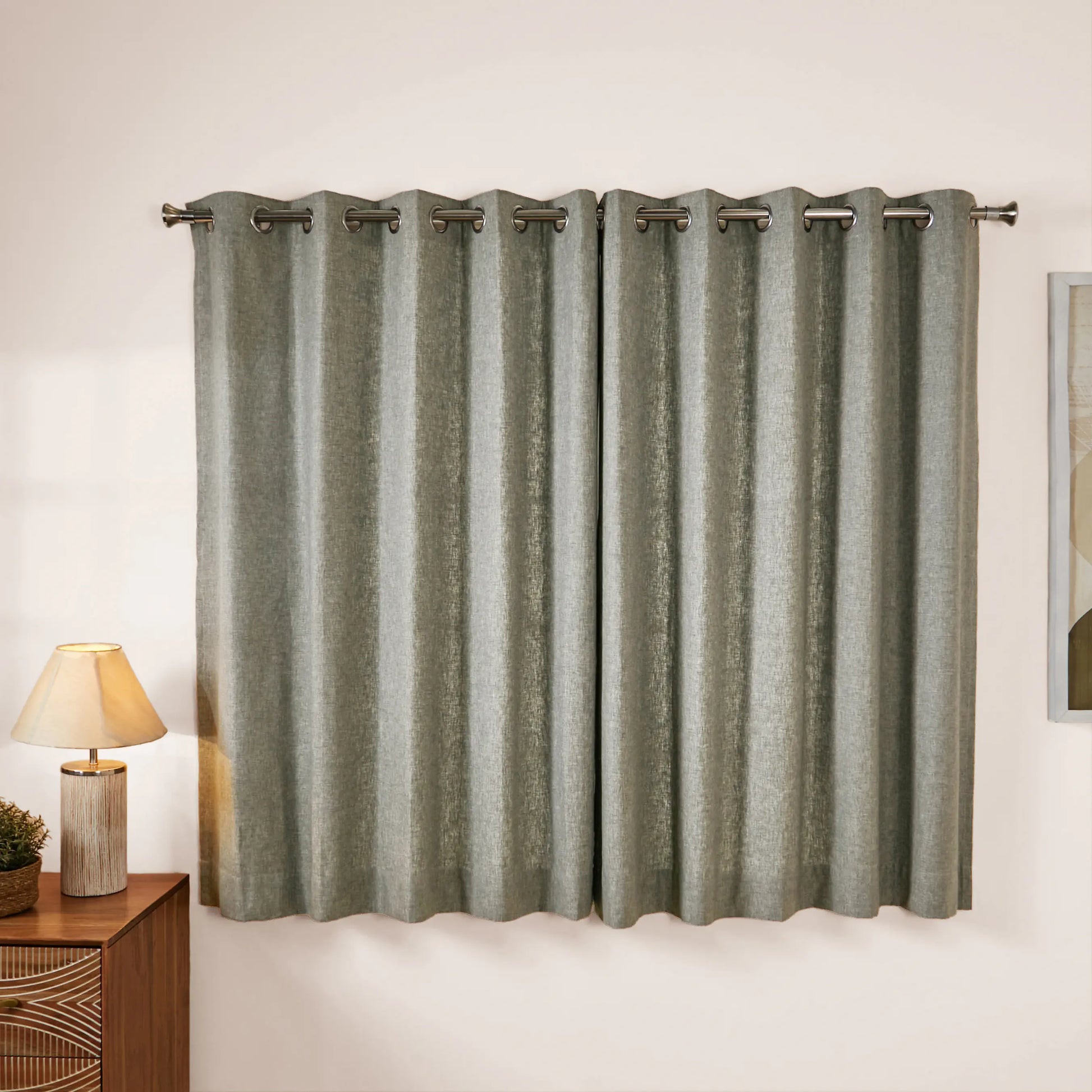 Paleto Set Of 2 Solid Readymade Curtains | Monsoon Hues Slate / Window (5ft X 4.4ft)