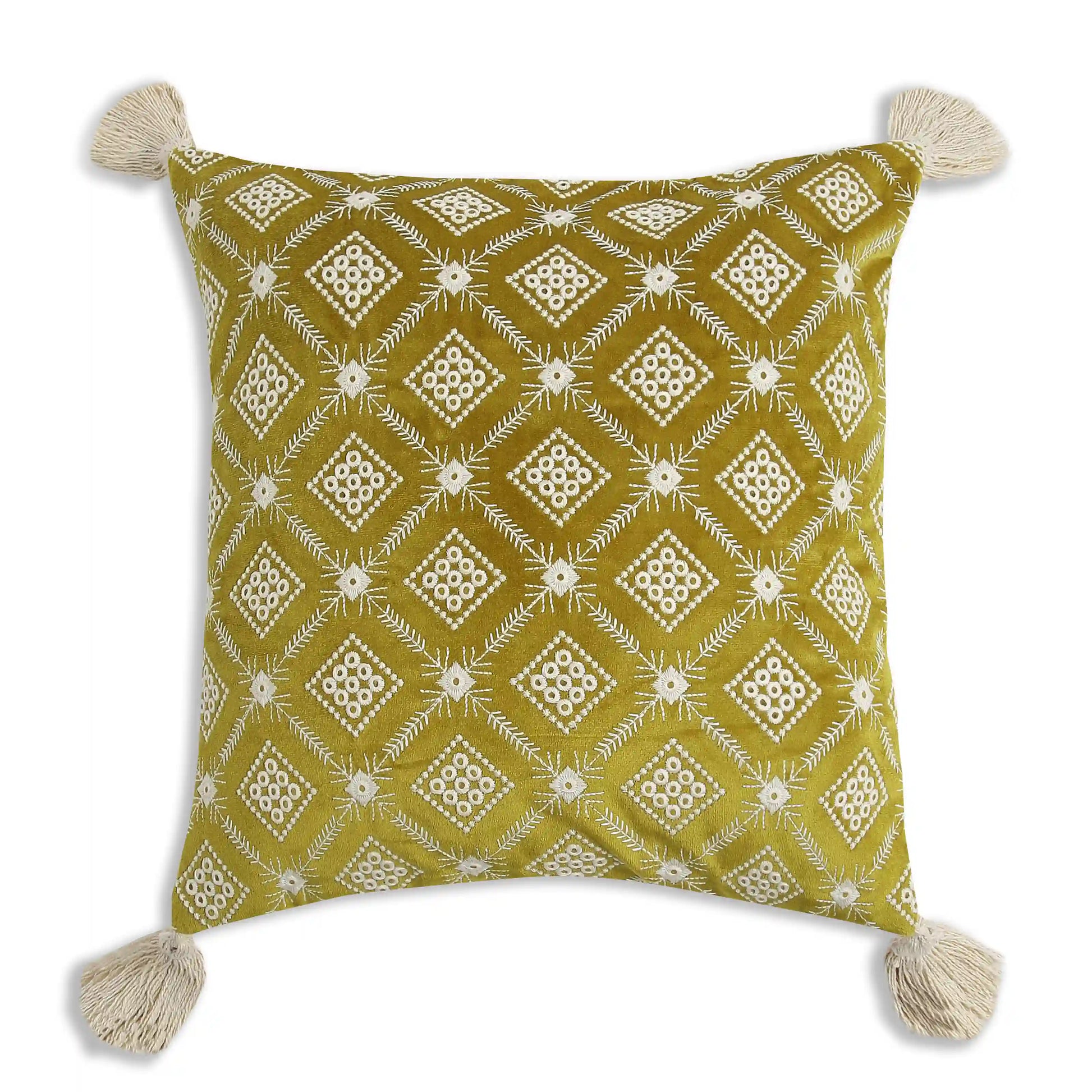 Vissencia Embroidered Cushion Cover | Tana Bana Olive Moss / Cushion Cover (41cm x 41cm)