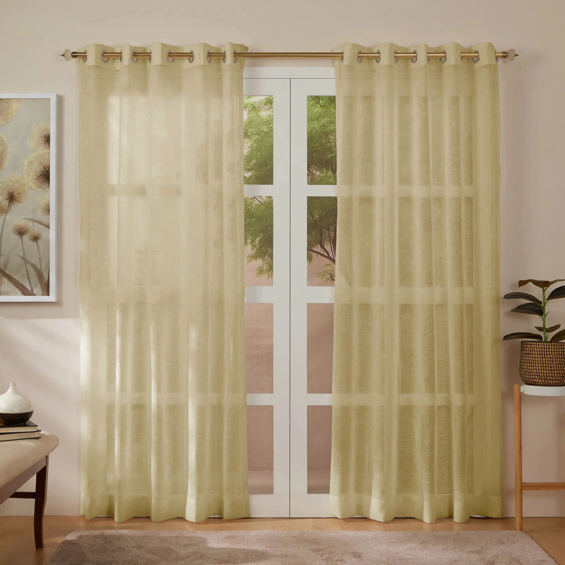 Velina Set Of 2 Sheer Readymade Curtains | 
Tinted Hues Lime / Door-XL (9ft X 4.4ft)