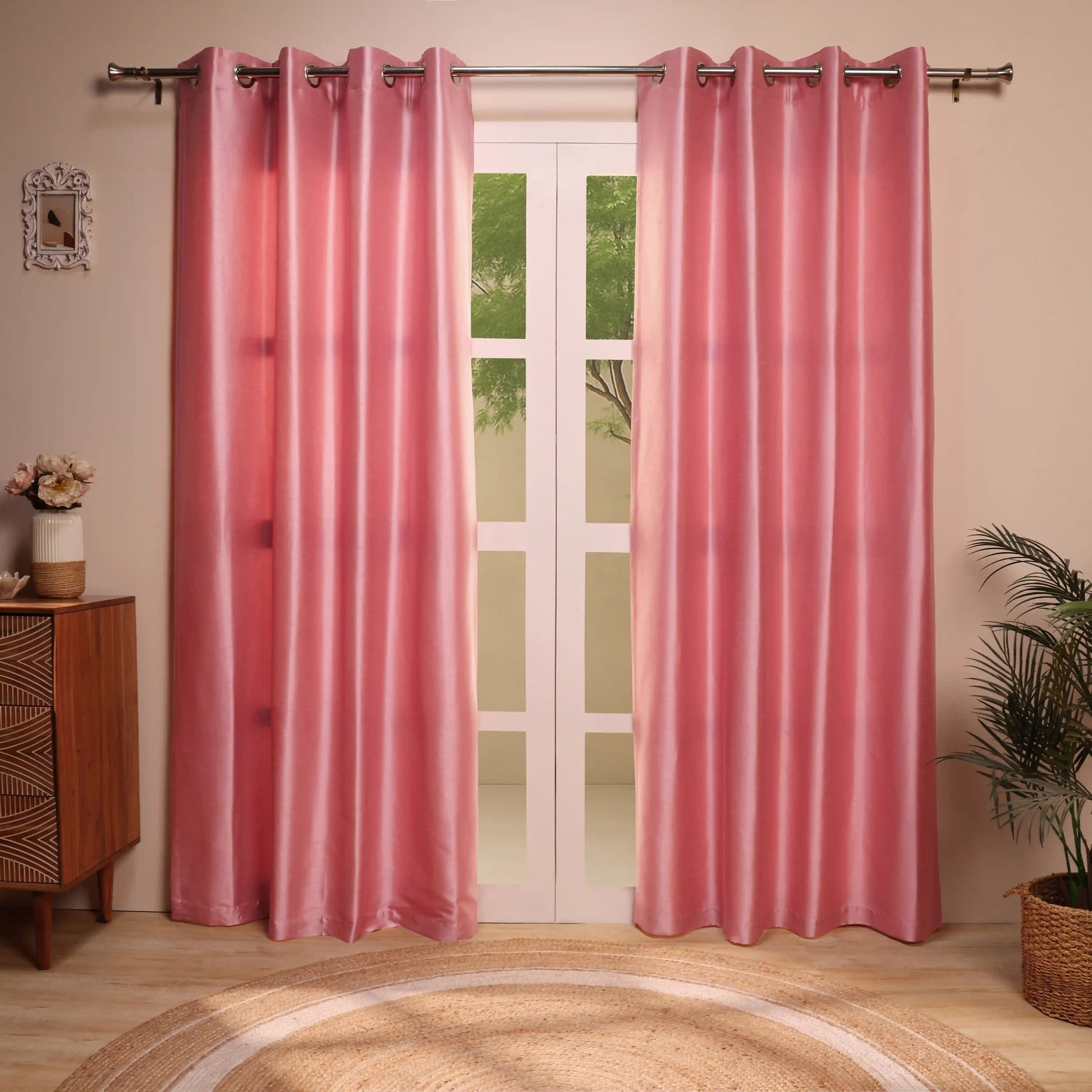 Paleto Set Of 2 Solid Readymade Curtains | Pure Hues Fuchsia Pink / Door (4.25ft X 7.22ft)