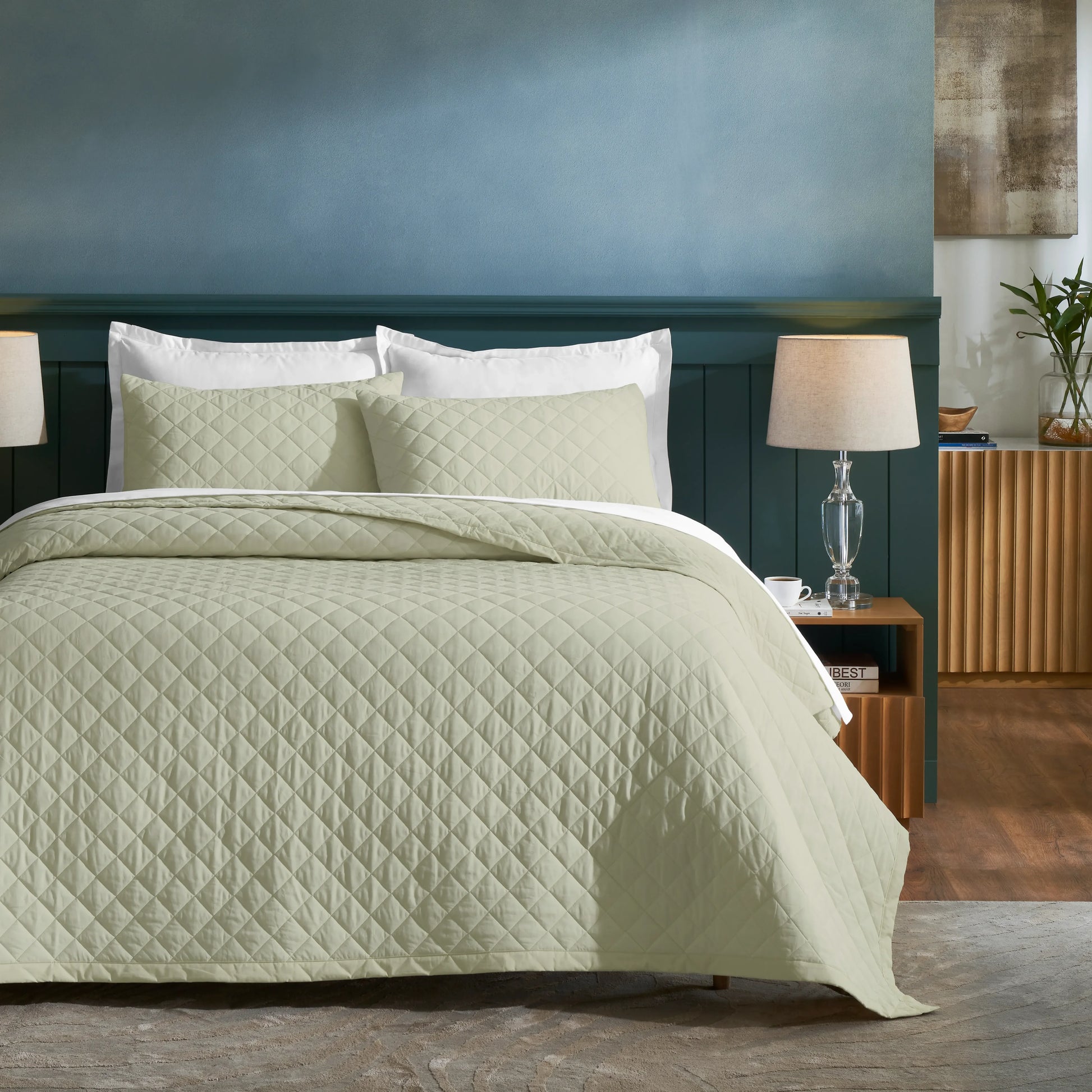 Nuvola | Luxurious Solid Dyed Diamond Quilted Cotton Bedcover Set Linen